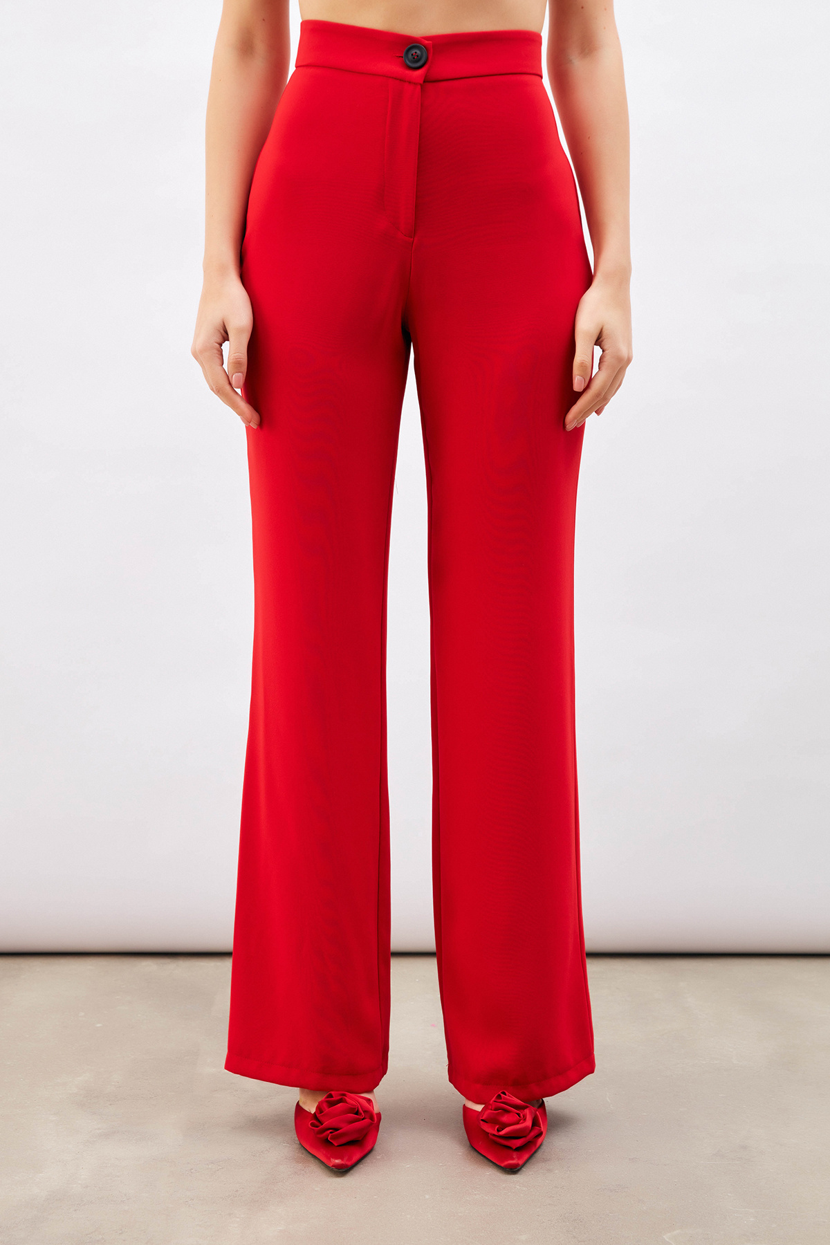 Yüksek Bel Salaş Pantolon - KIRMIZI