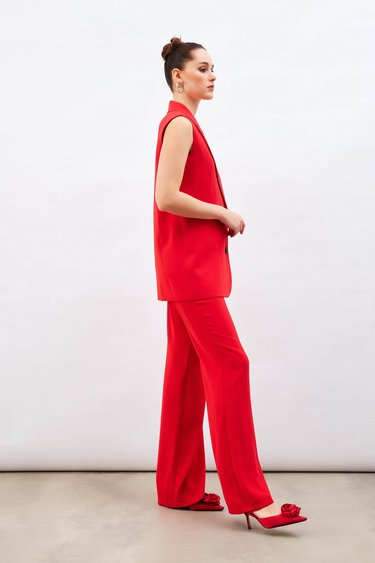 Yüksek Bel Salaş Pantolon - KIRMIZI