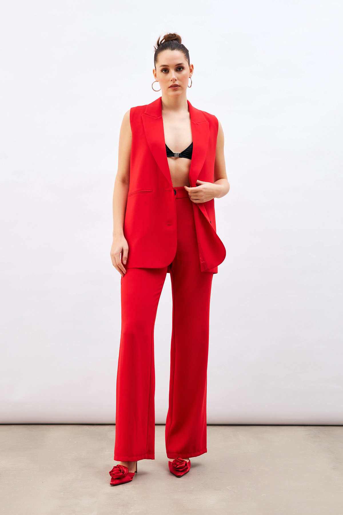 Yüksek Bel Salaş Pantolon - KIRMIZI