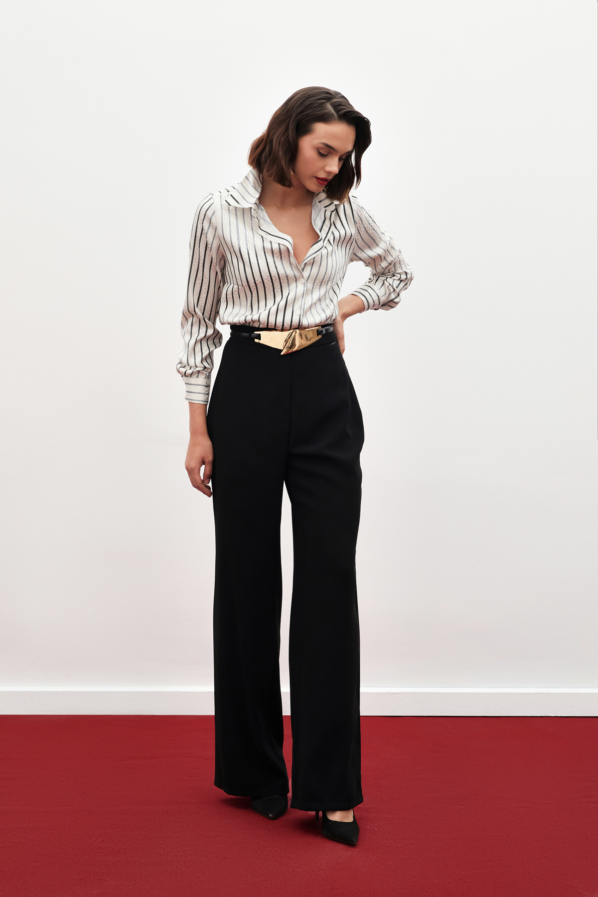 Yüksek Bel Salaş Pantolon - SİYAH