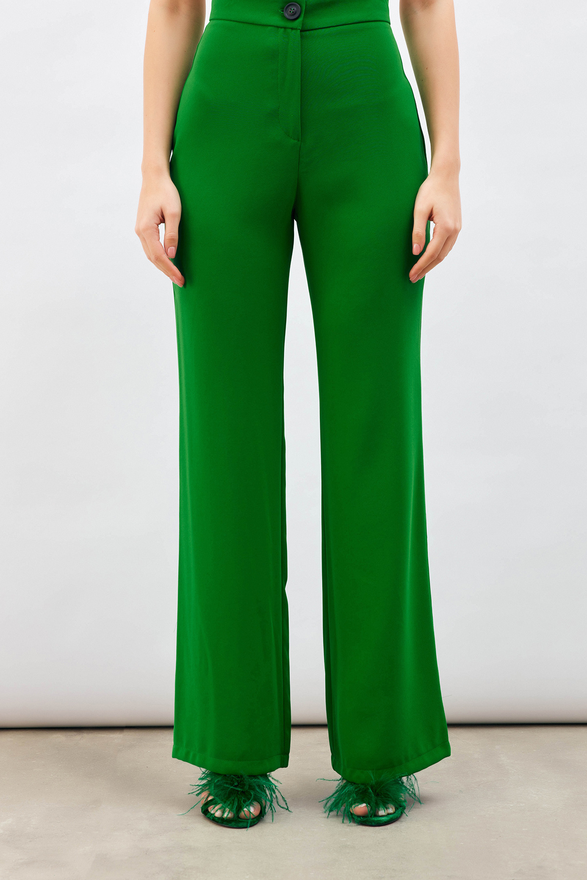 Yüksek Bel Salaş Pantolon - YEŞİL