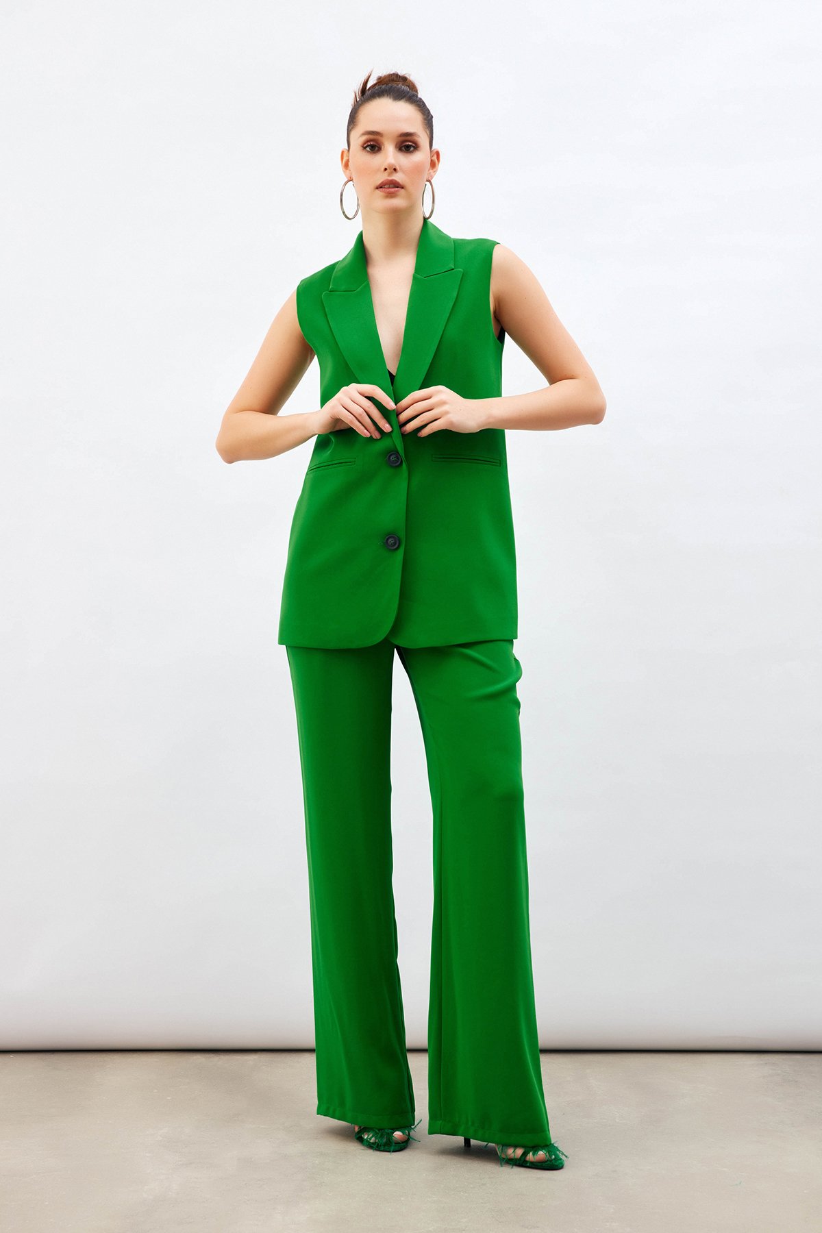 Yüksek Bel Salaş Pantolon - YEŞİL