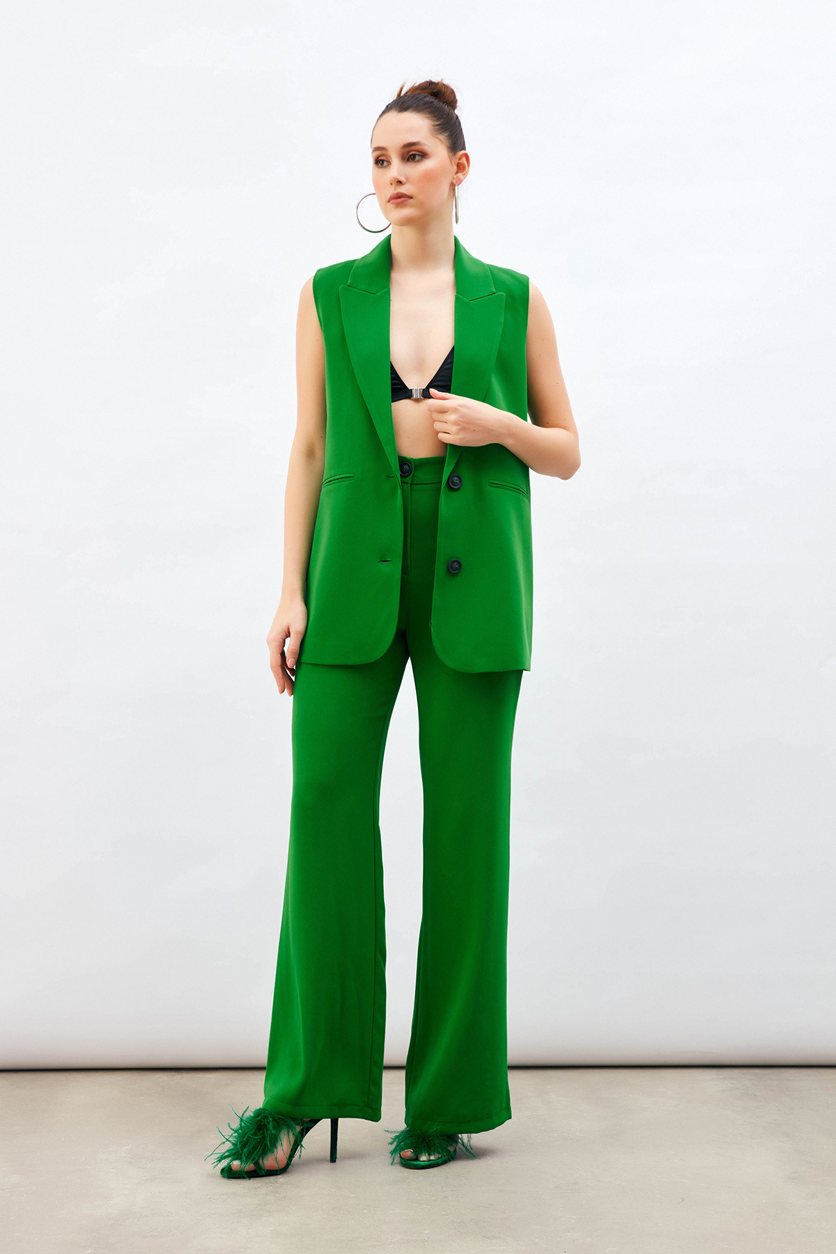 Yüksek Bel Salaş Pantolon - YEŞİL