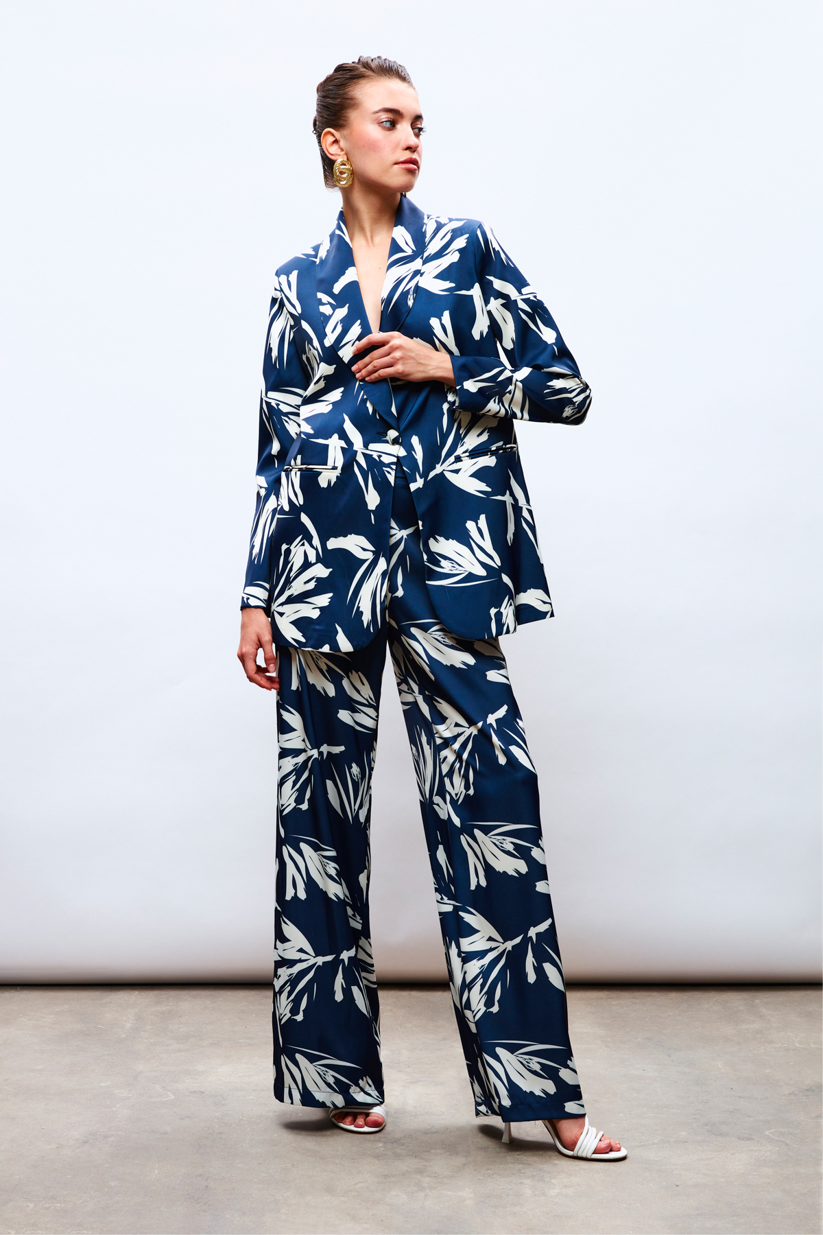 Yüksek Bel Saten Pantolon - LACİVERT