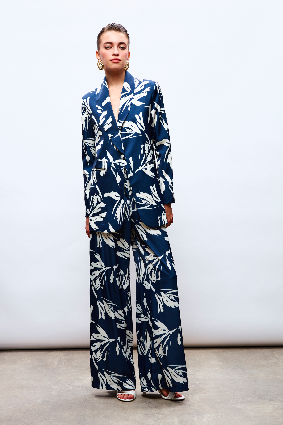 Yüksek Bel Saten Pantolon - LACİVERT