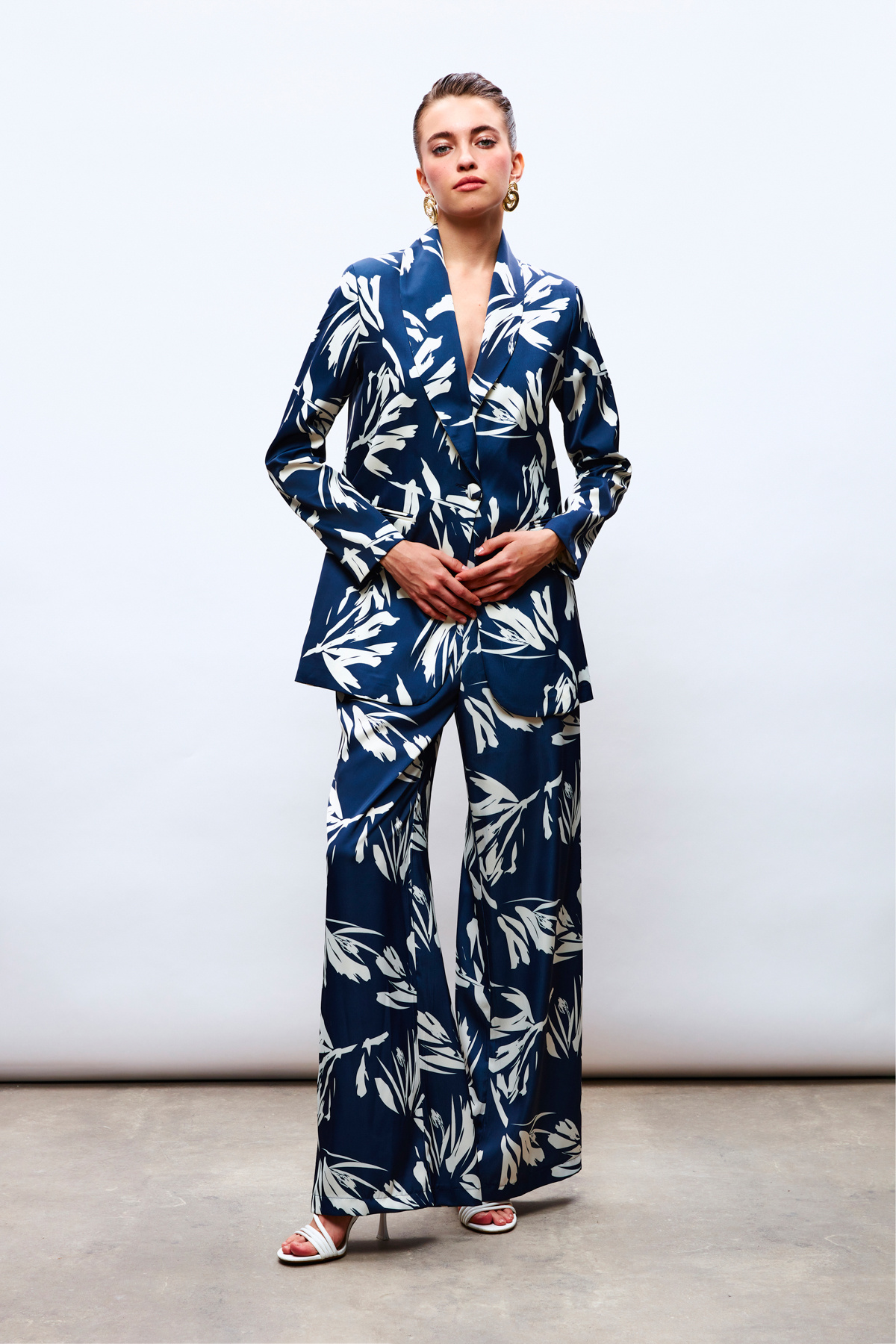 Yüksek Bel Saten Pantolon - LACİVERT