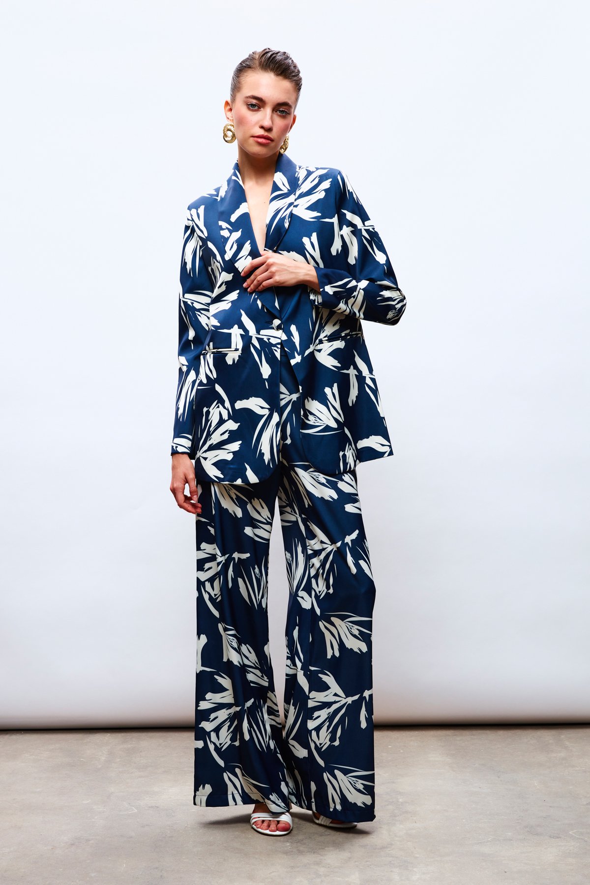 Yüksek Bel Saten Pantolon - LACİVERT