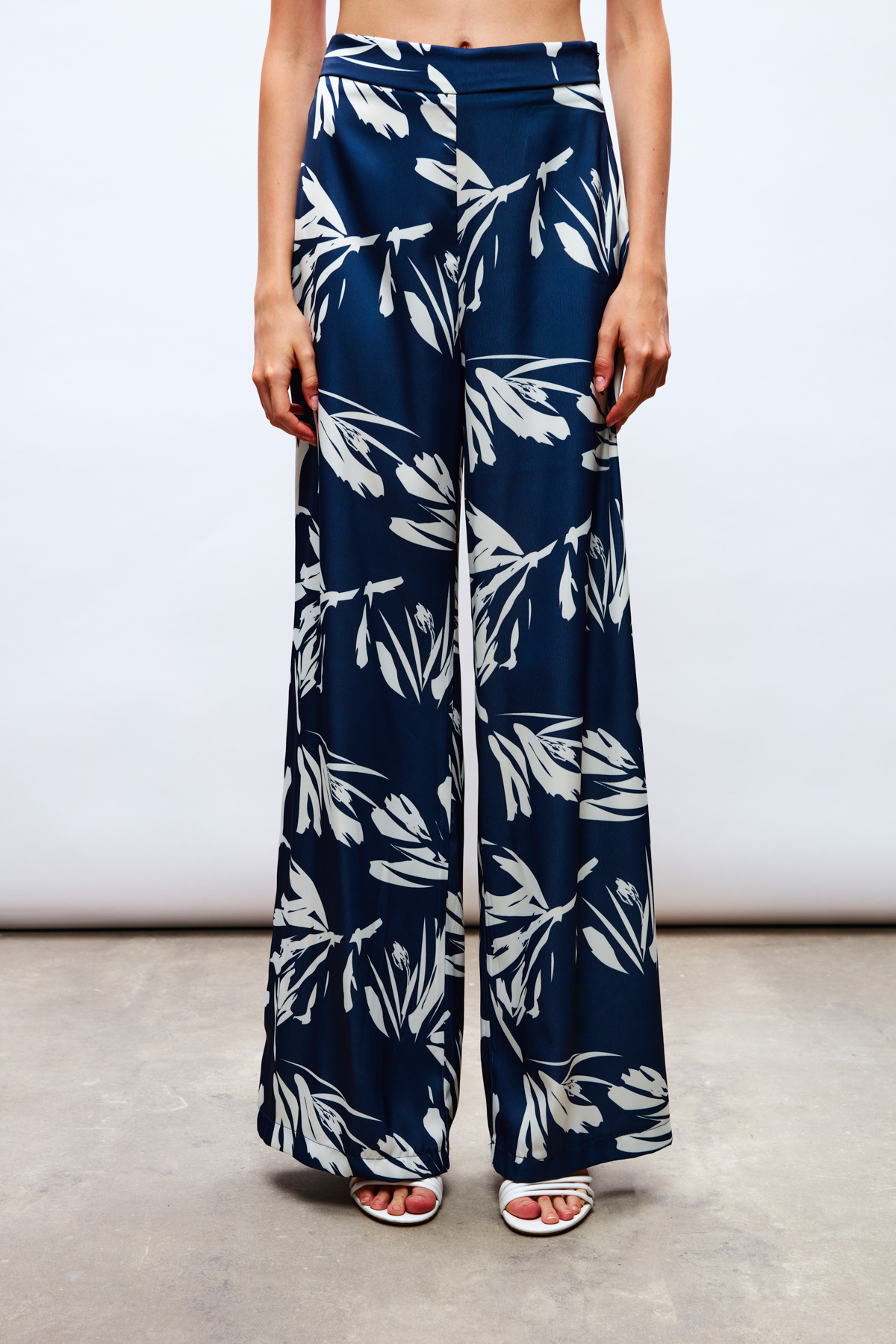 Yüksek Bel Saten Pantolon - LACİVERT