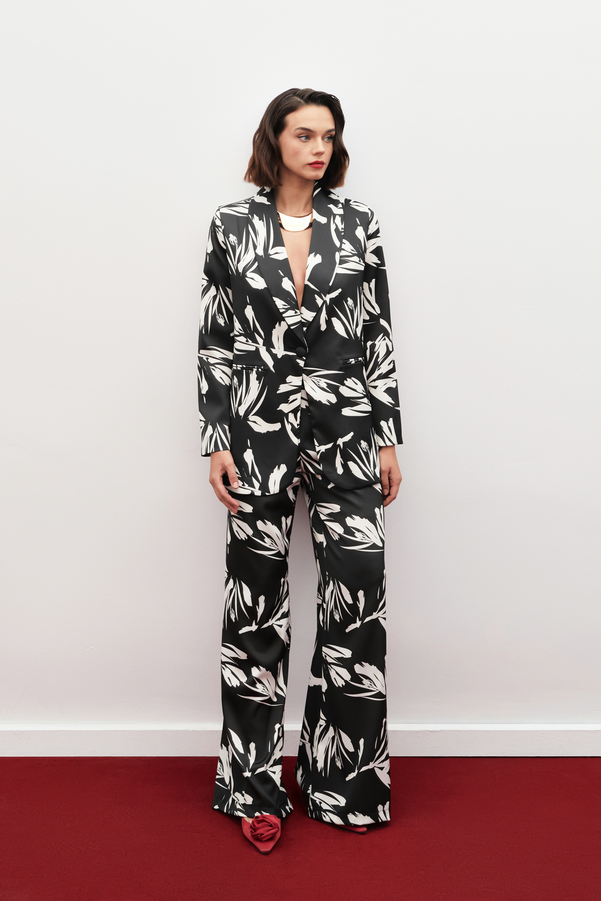 High Waist Satin Trousers - BLACK
