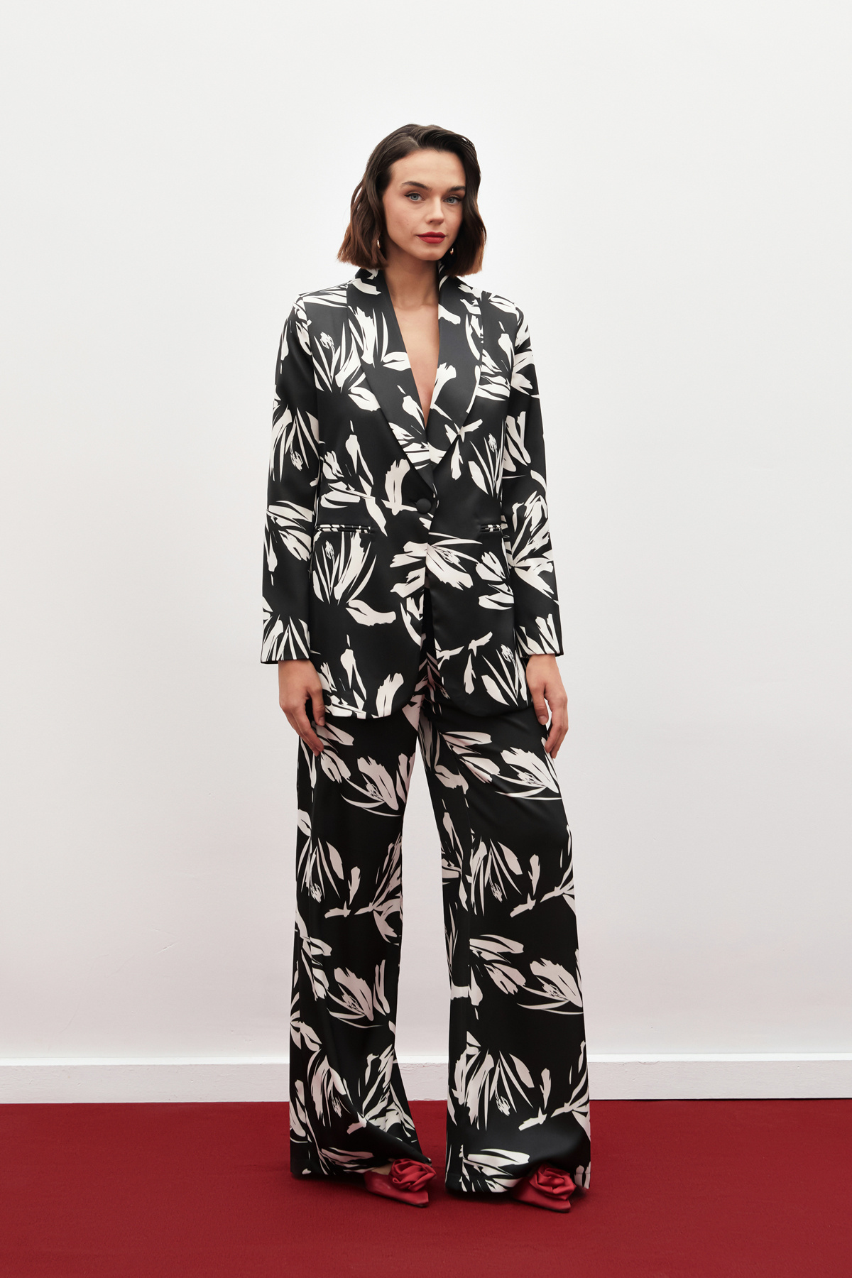 Yüksek Bel Saten Pantolon - SİYAH