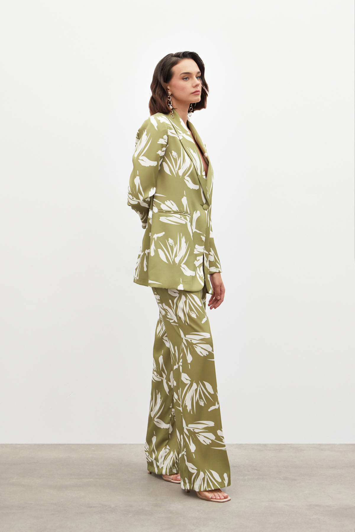 Yüksek Bel Saten Pantolon - YAĞ YEŞİLİ