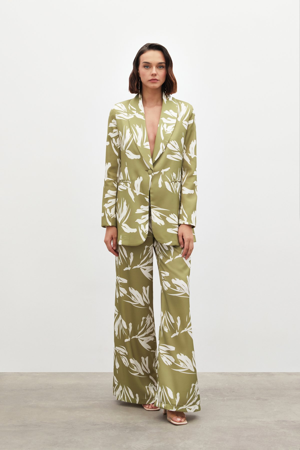 Yüksek Bel Saten Pantolon - YAĞ YEŞİLİ