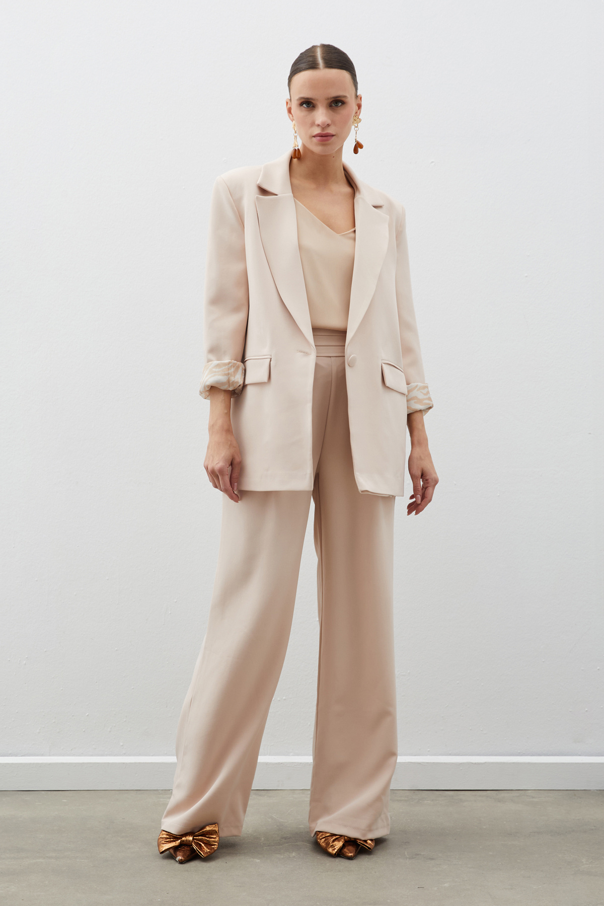 Zebra Astarlı Uzun Ceket - BEJ