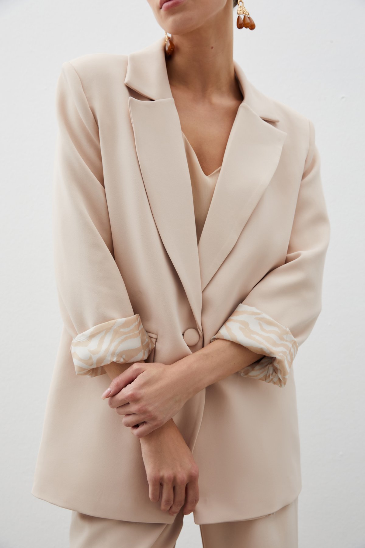 Zebra Astarlı Uzun Ceket - BEJ