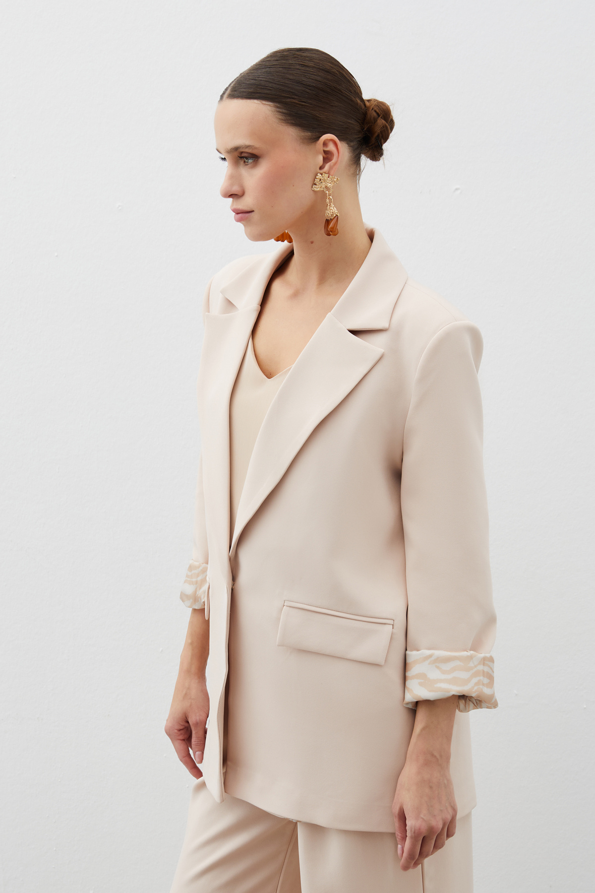 Zebra Astarlı Uzun Ceket - BEJ