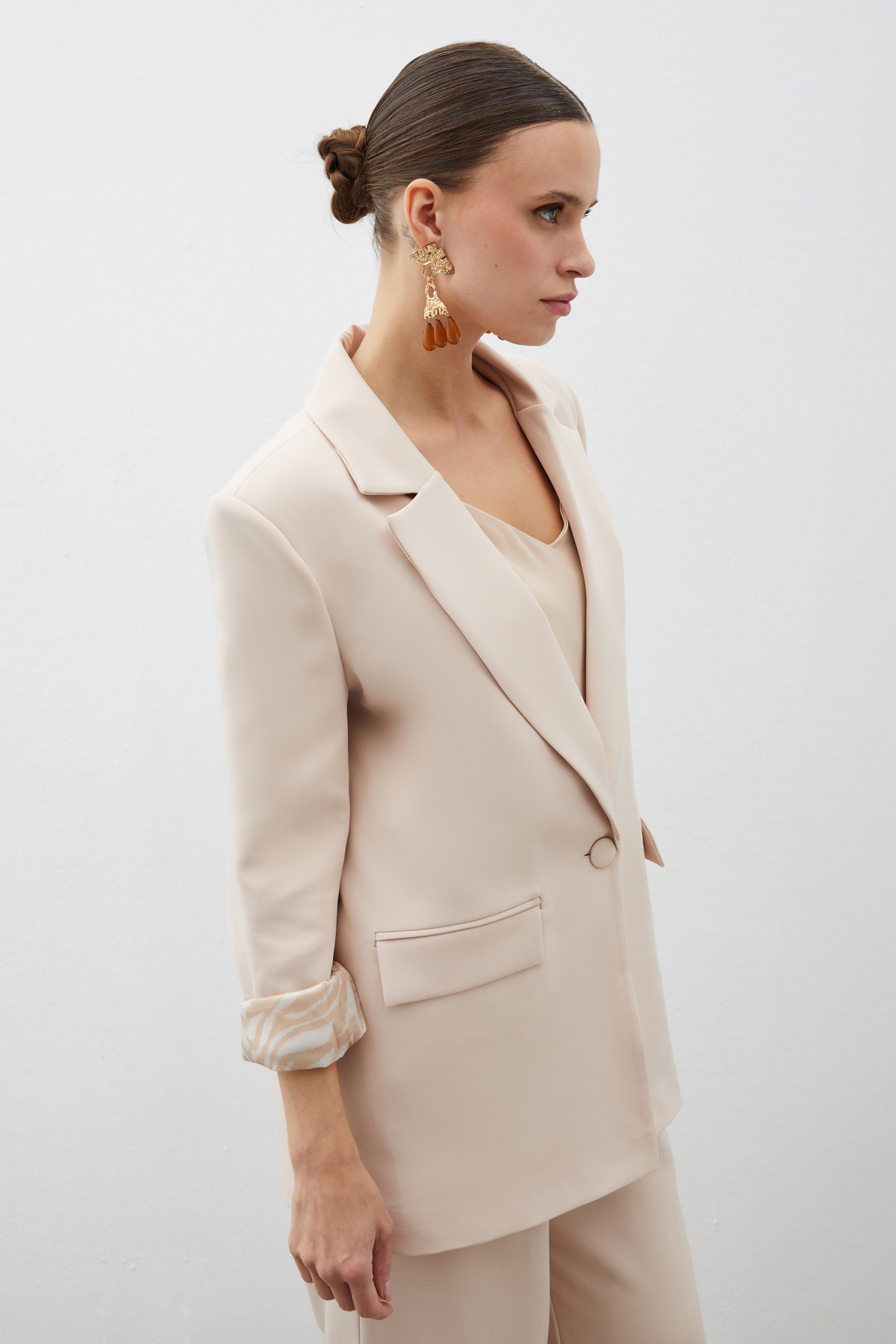 Zebra Astarlı Uzun Ceket - BEJ