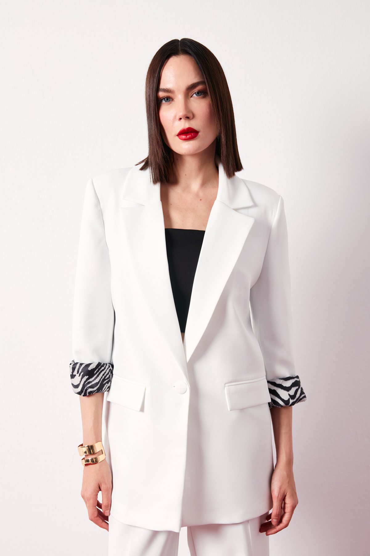 Zebra Astarlı Uzun Ceket - EKRU