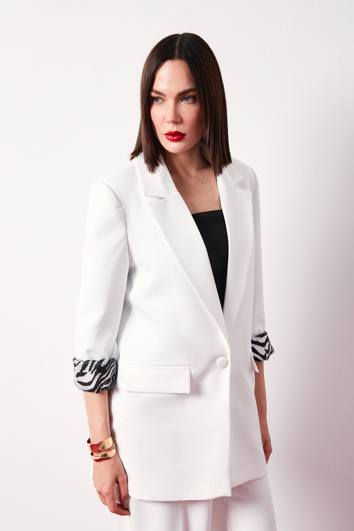 Zebra Astarlı Uzun Ceket - EKRU