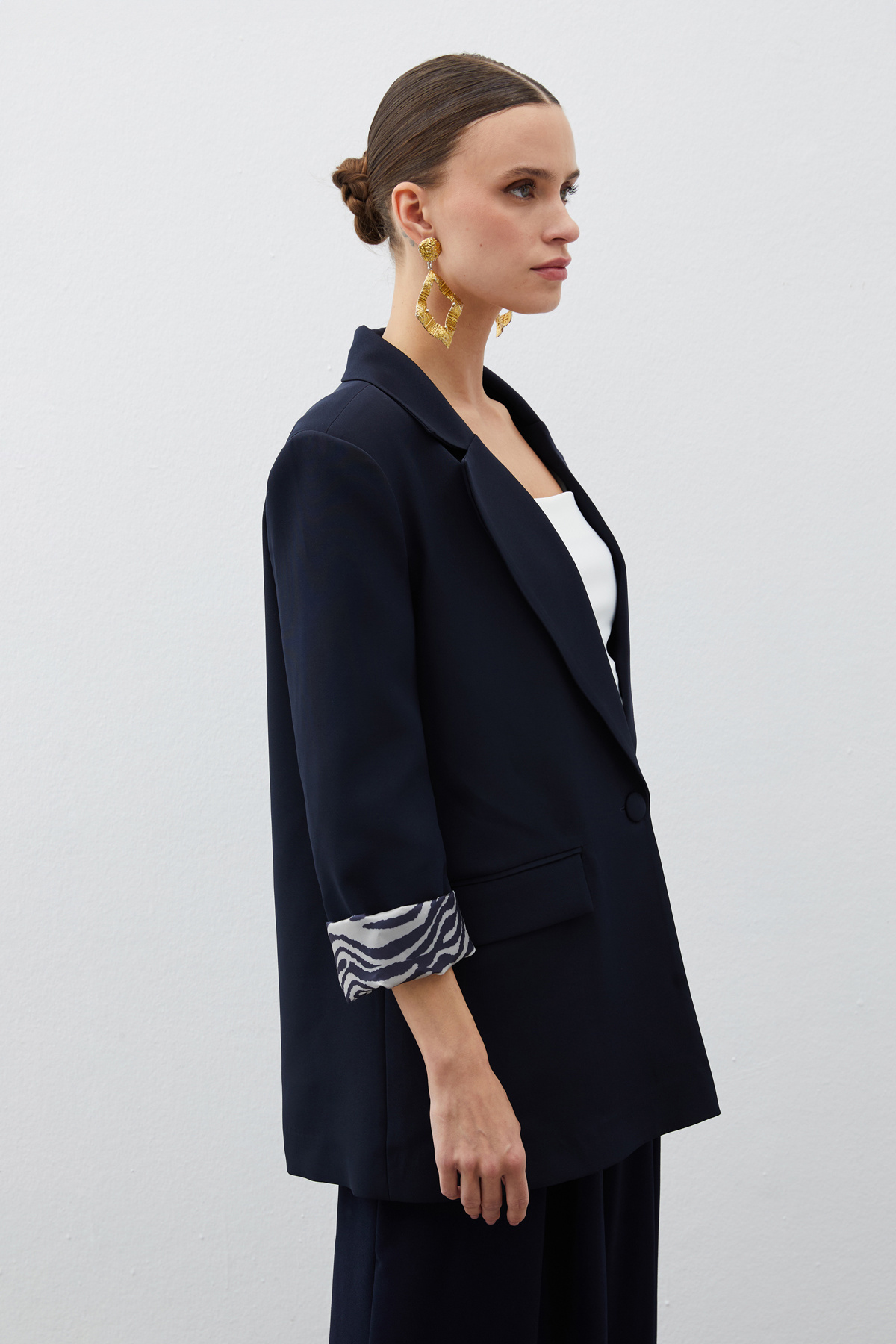 Zebra Astarlı Uzun Ceket - LACİVERT