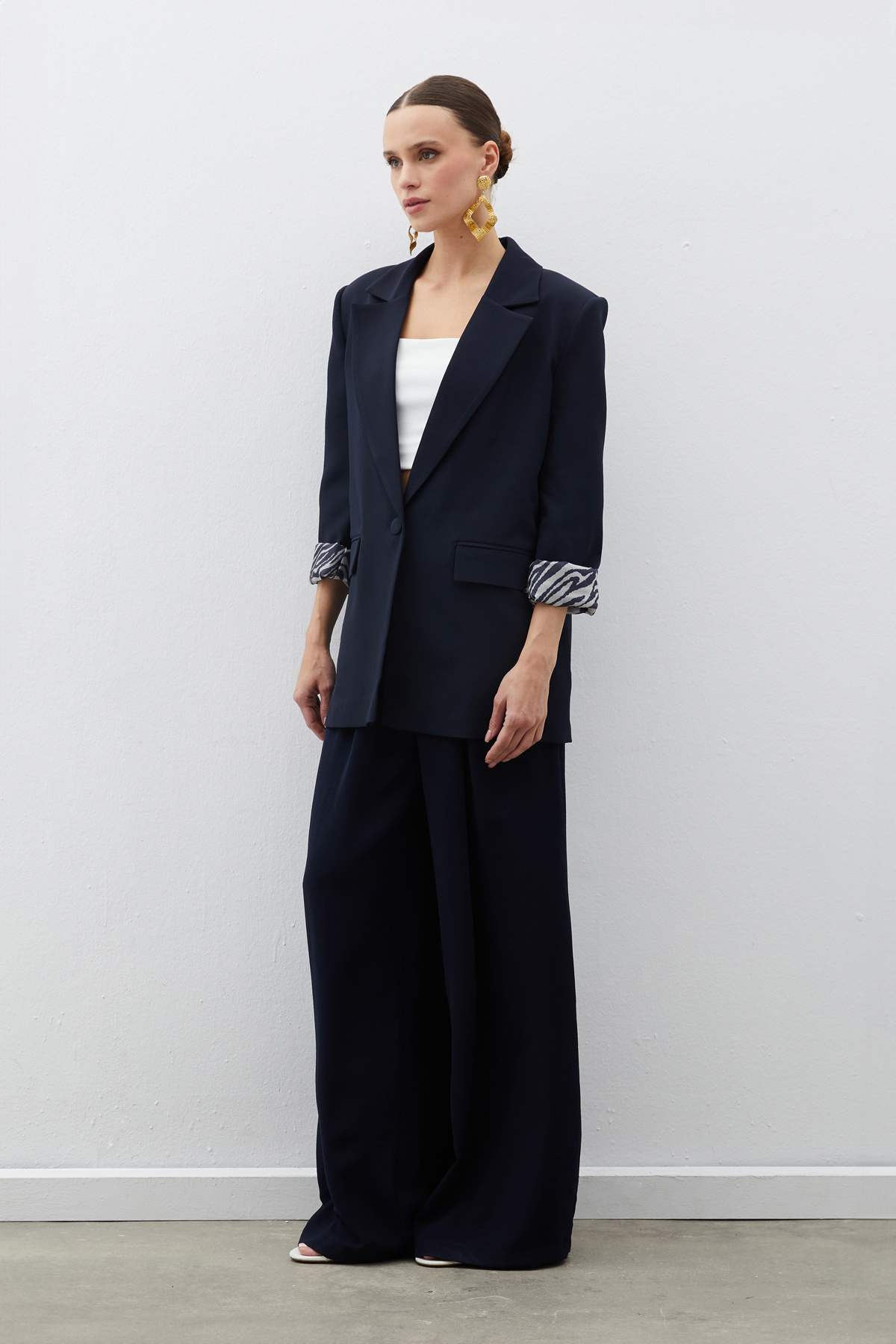 Zebra Astarlı Uzun Ceket - LACİVERT