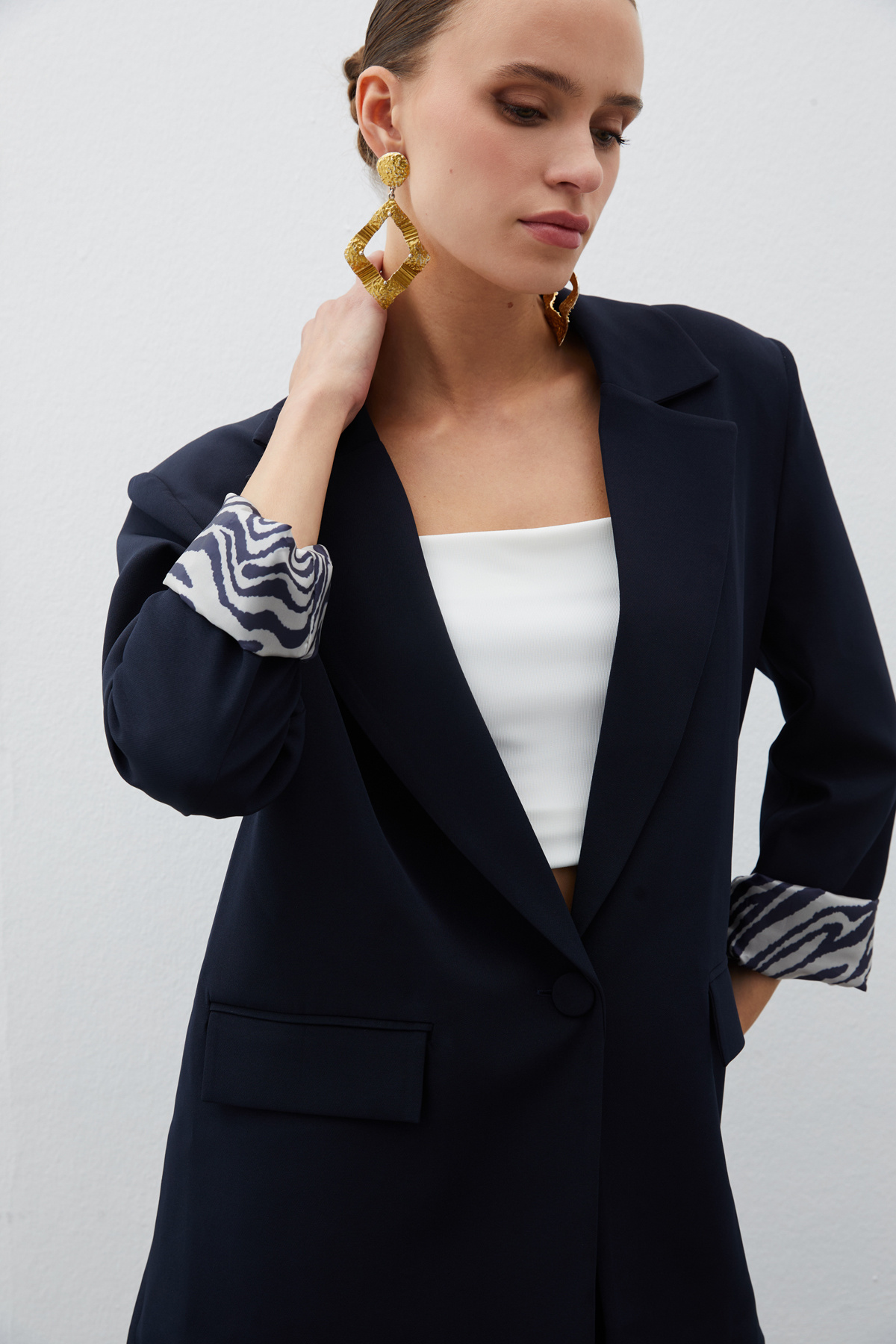 Zebra Astarlı Uzun Ceket - LACİVERT