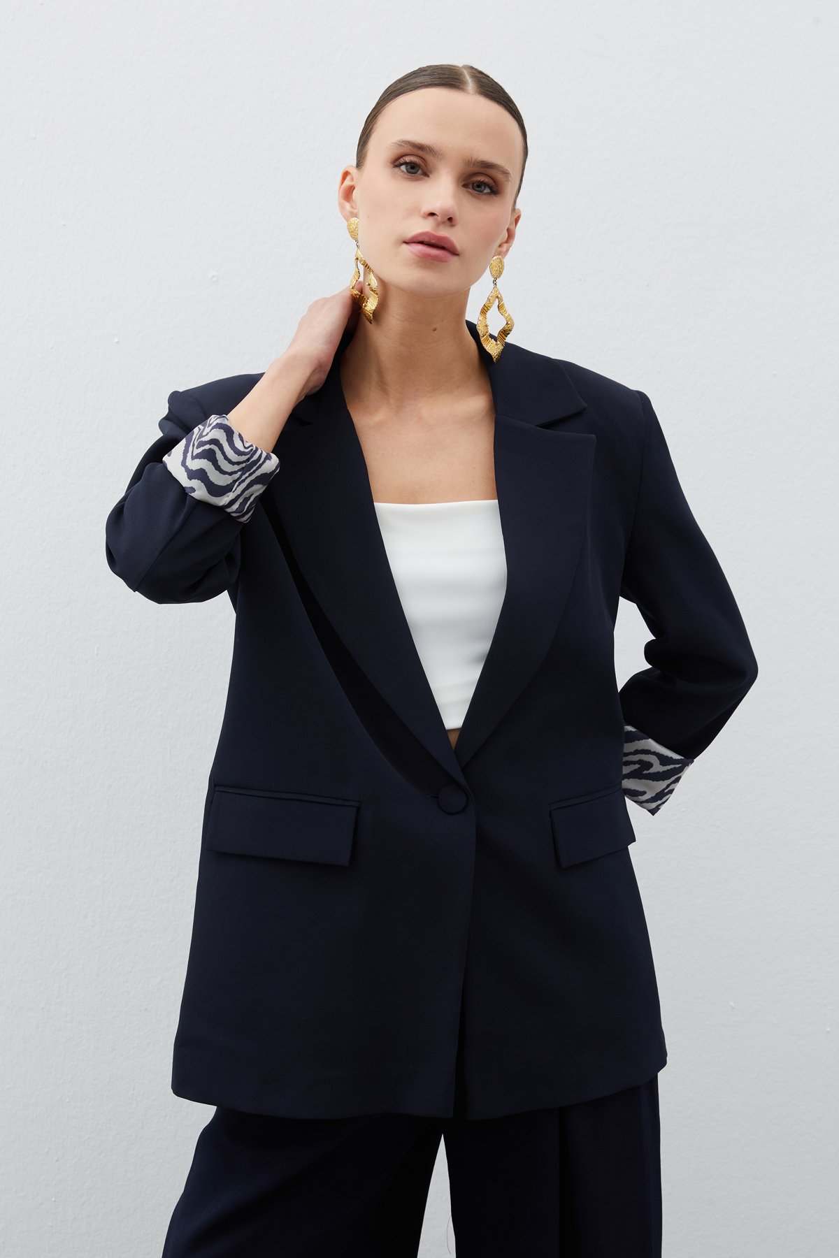 Zebra Astarlı Uzun Ceket - LACİVERT