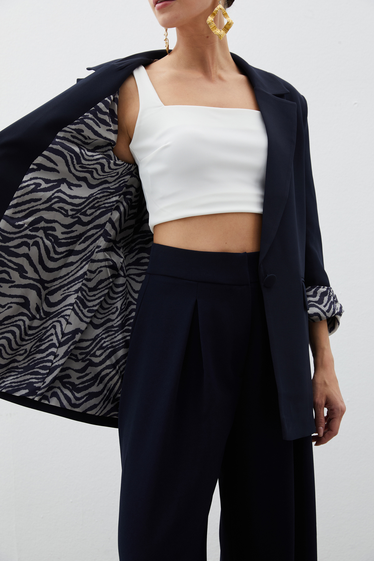 Zebra Astarlı Uzun Ceket - LACİVERT