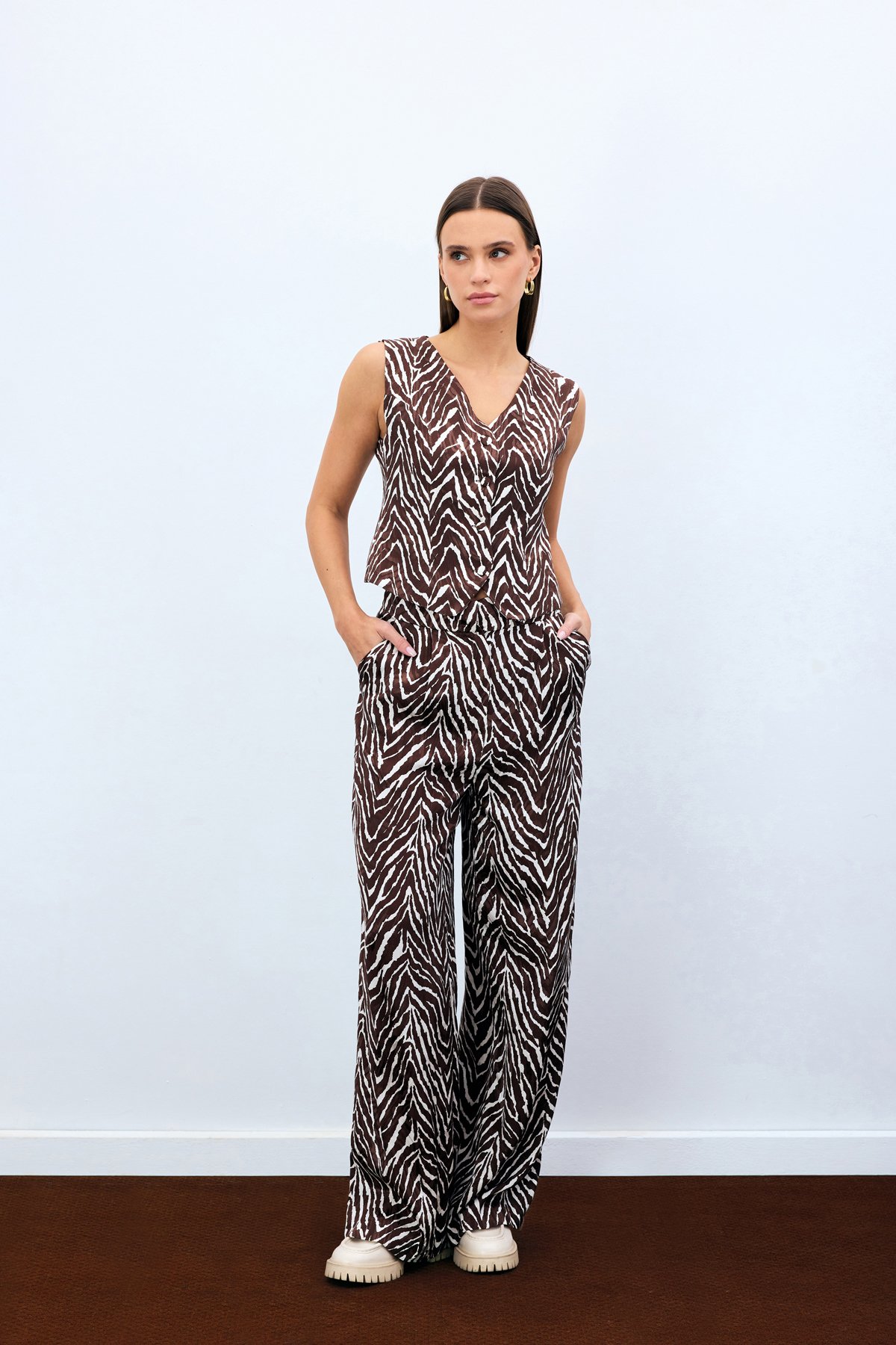 Zebra Desen Pantolon - Kahve