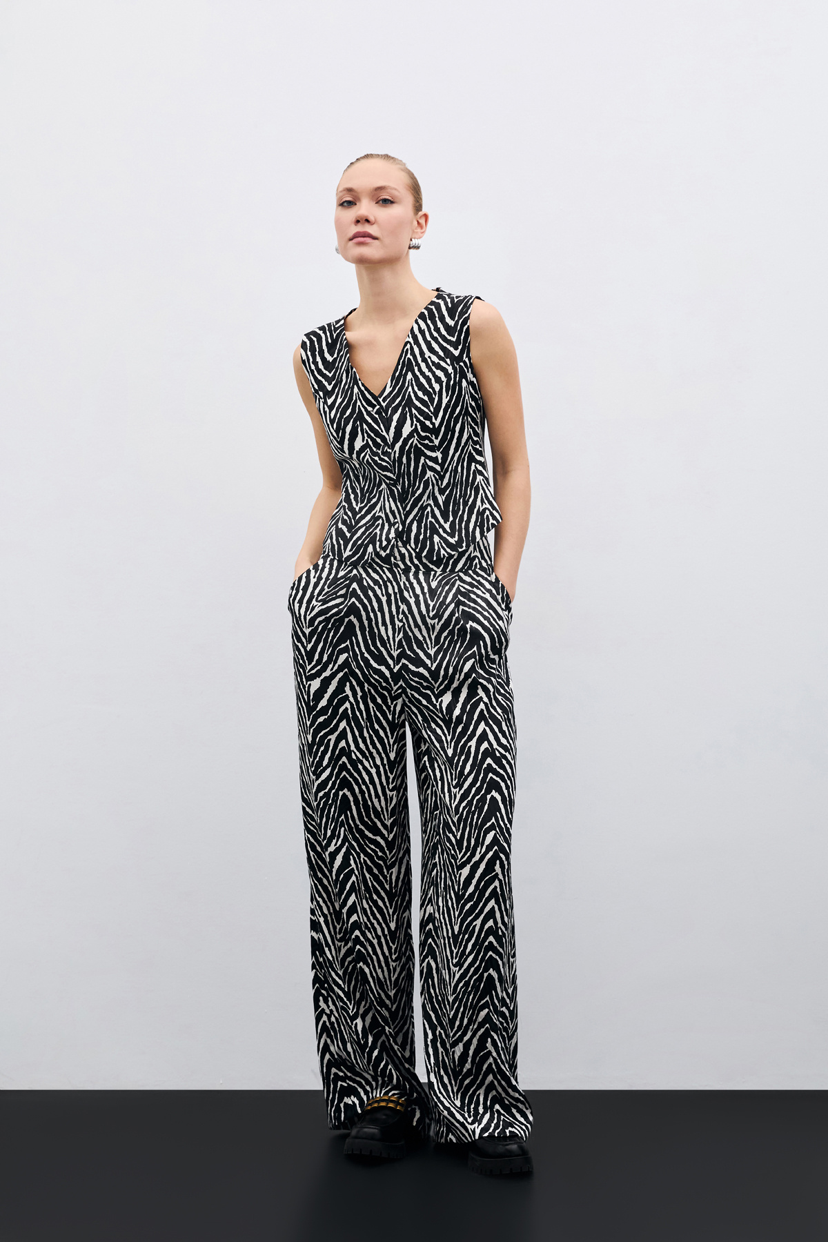 Zebra Desen Pantolon - Siyah