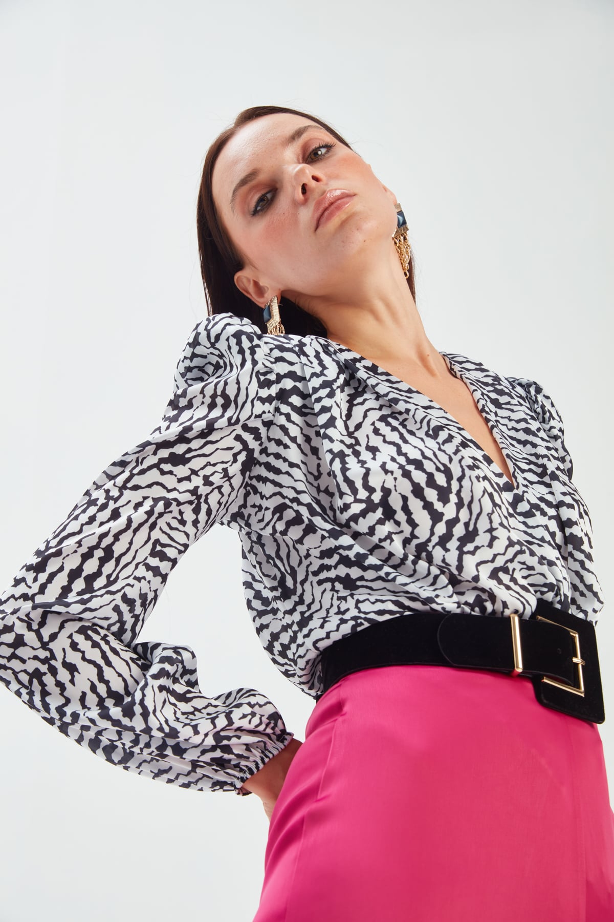 Zebra Desenli Bodysuit - EKRU