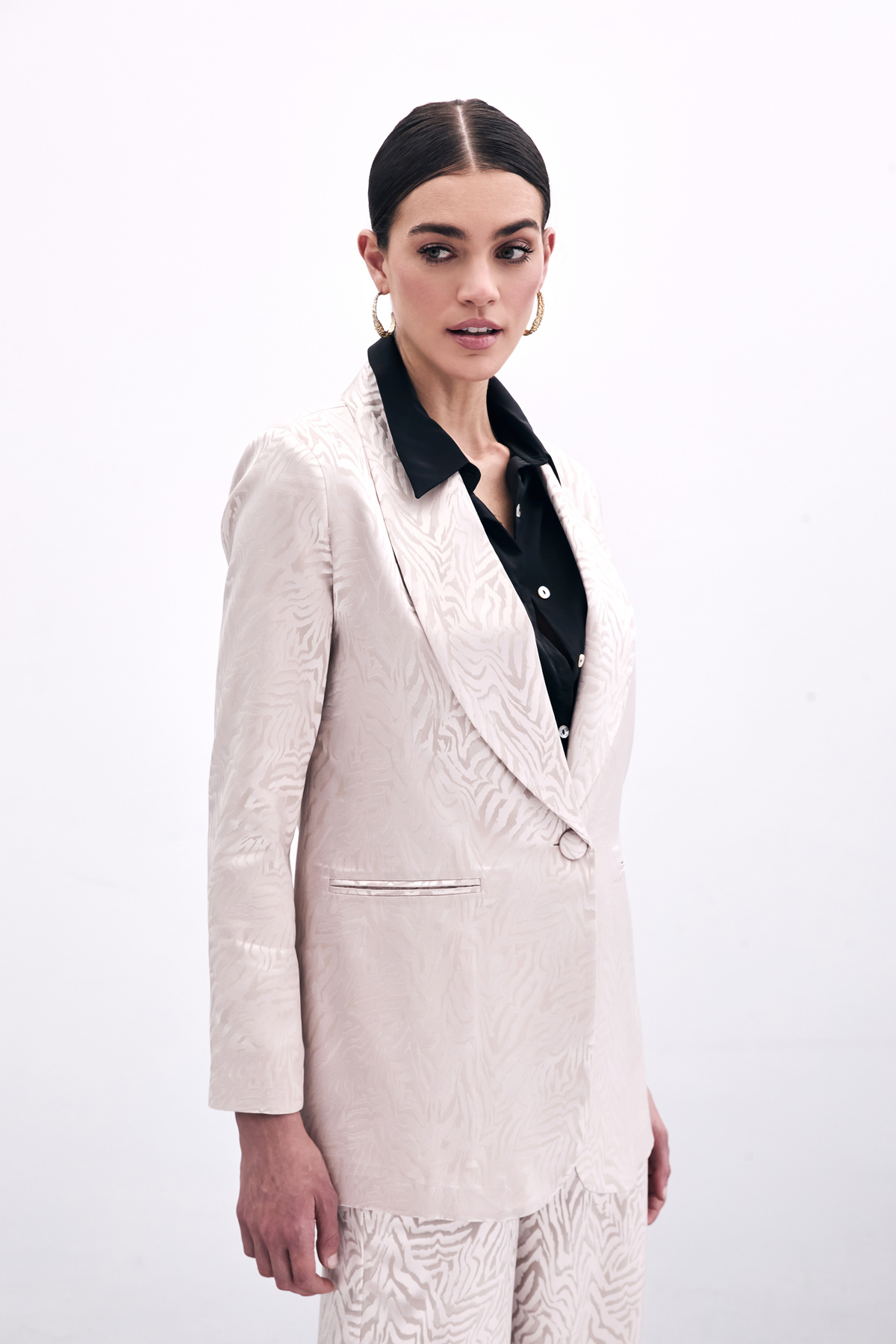 Zebra Desenli Ceket - Pudra