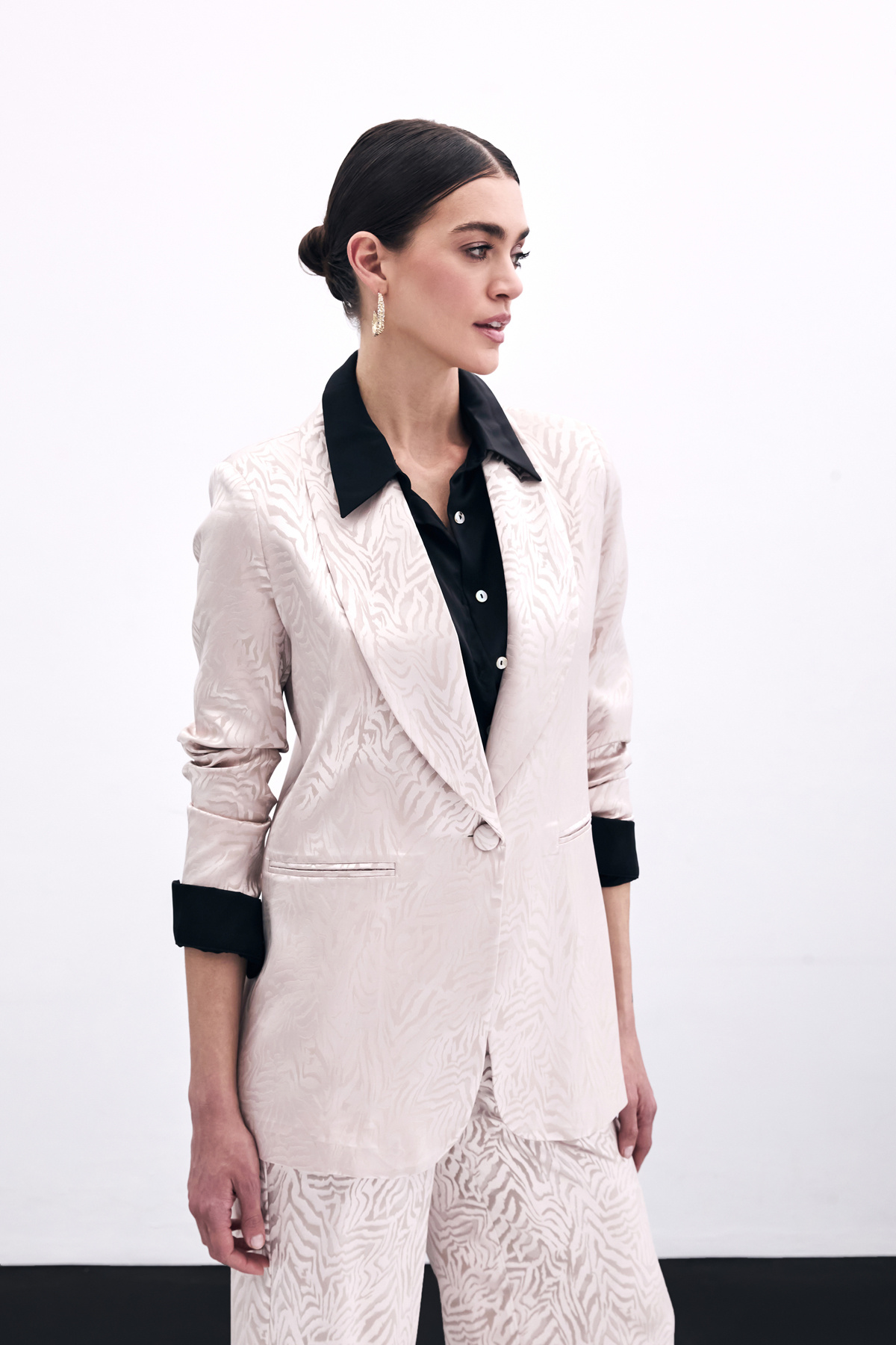 Zebra Desenli Ceket - Pudra