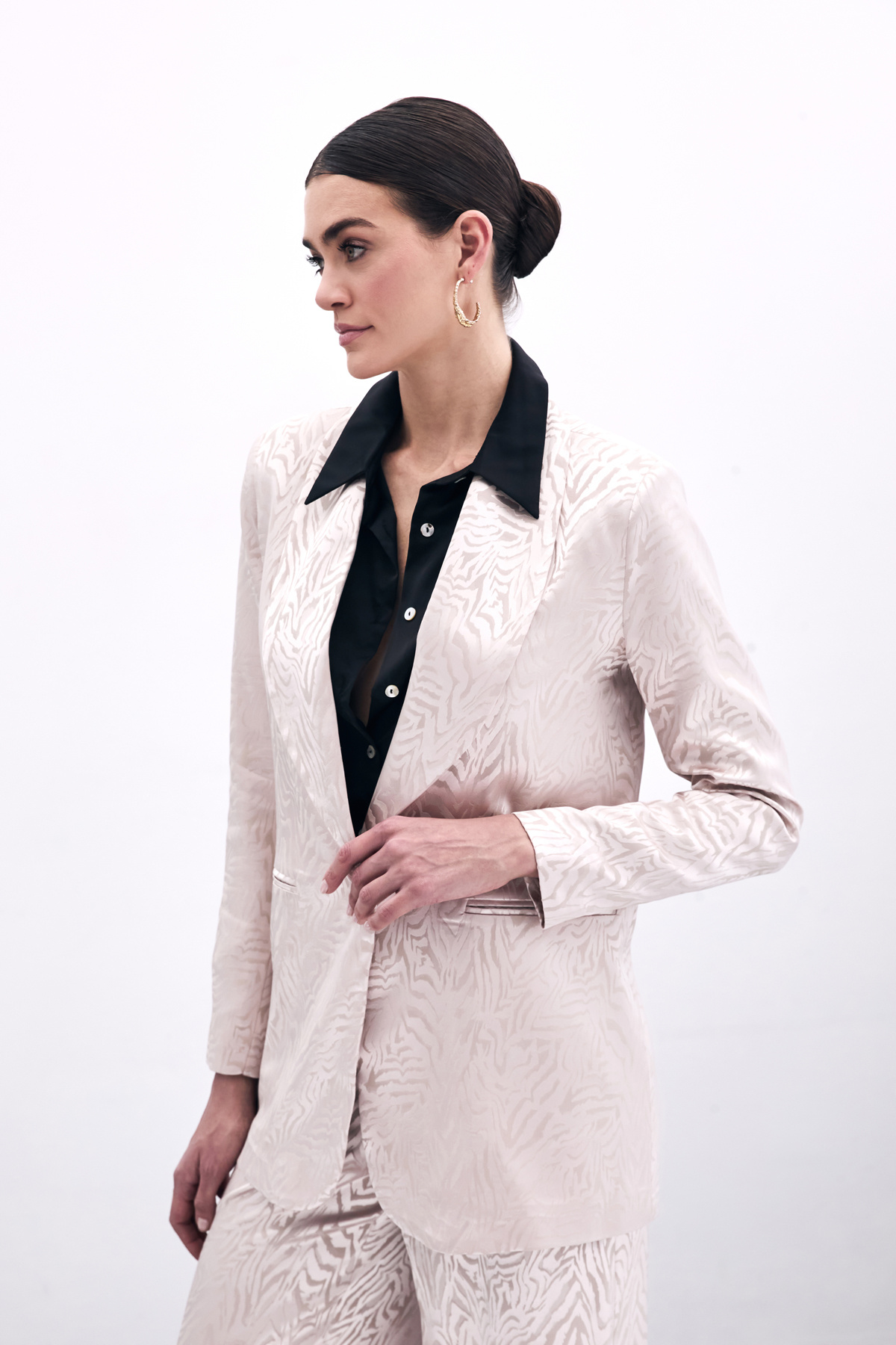 Zebra Desenli Ceket - Pudra