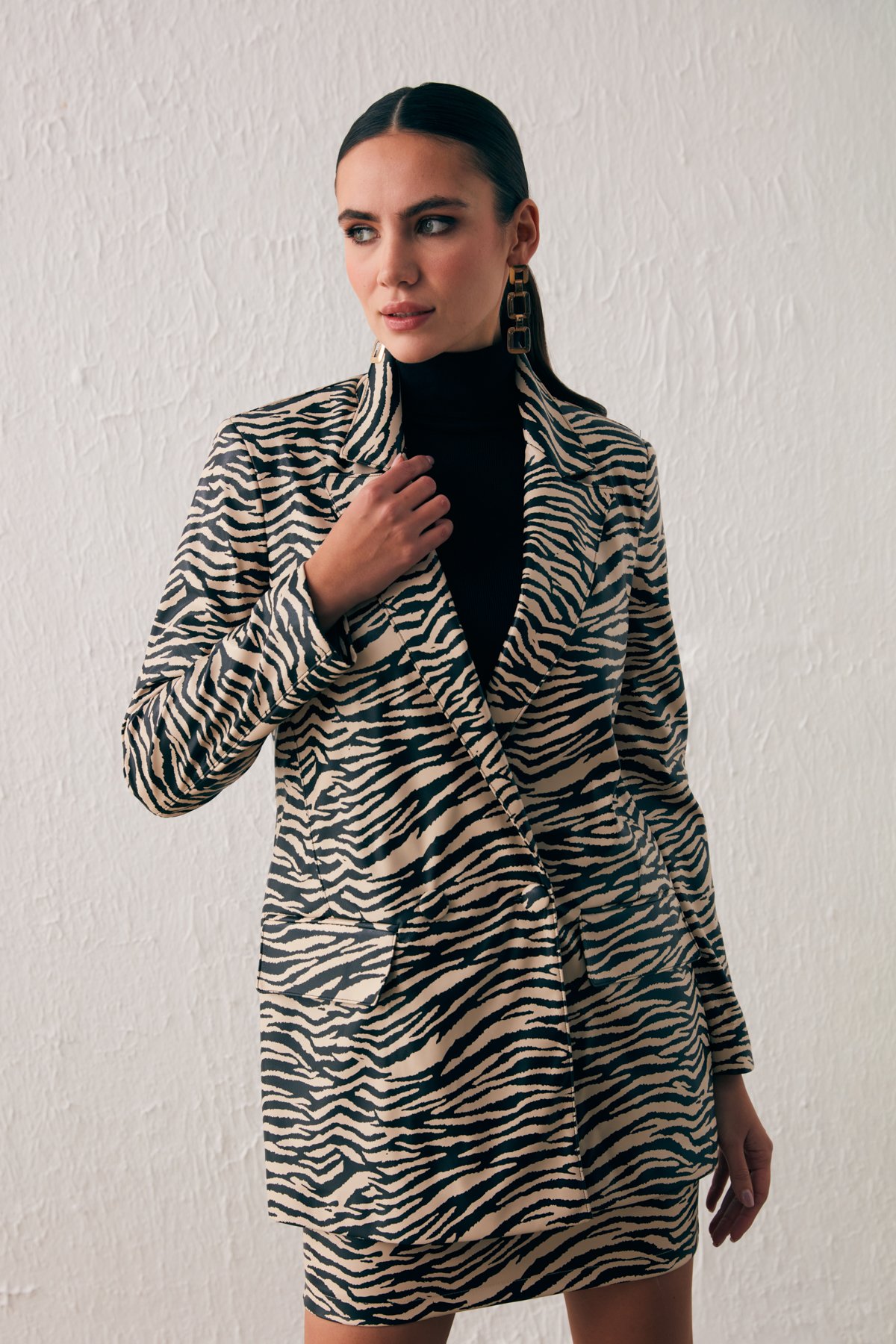 Zebra Desenli Deri Ceket - BEJ