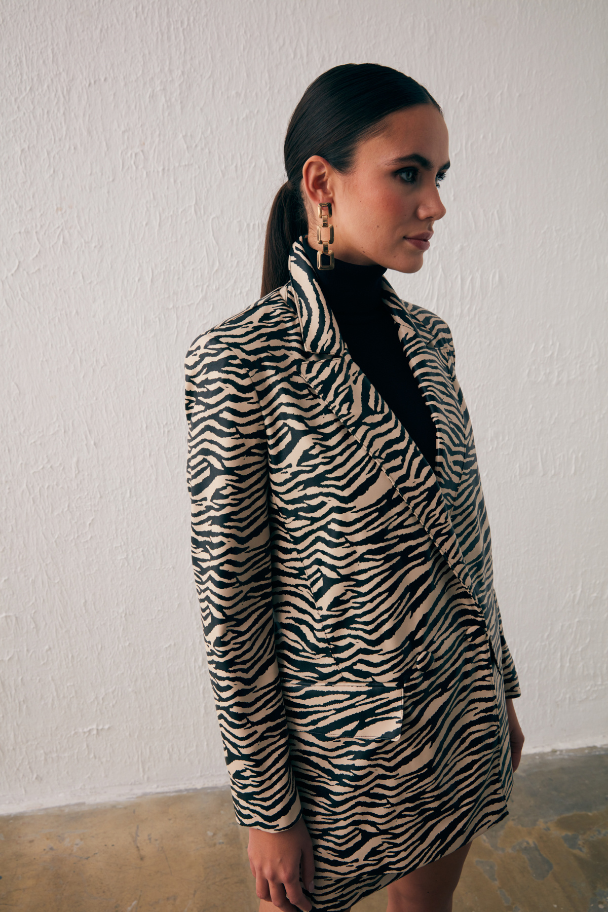 Zebra Desenli Deri Ceket - BEJ