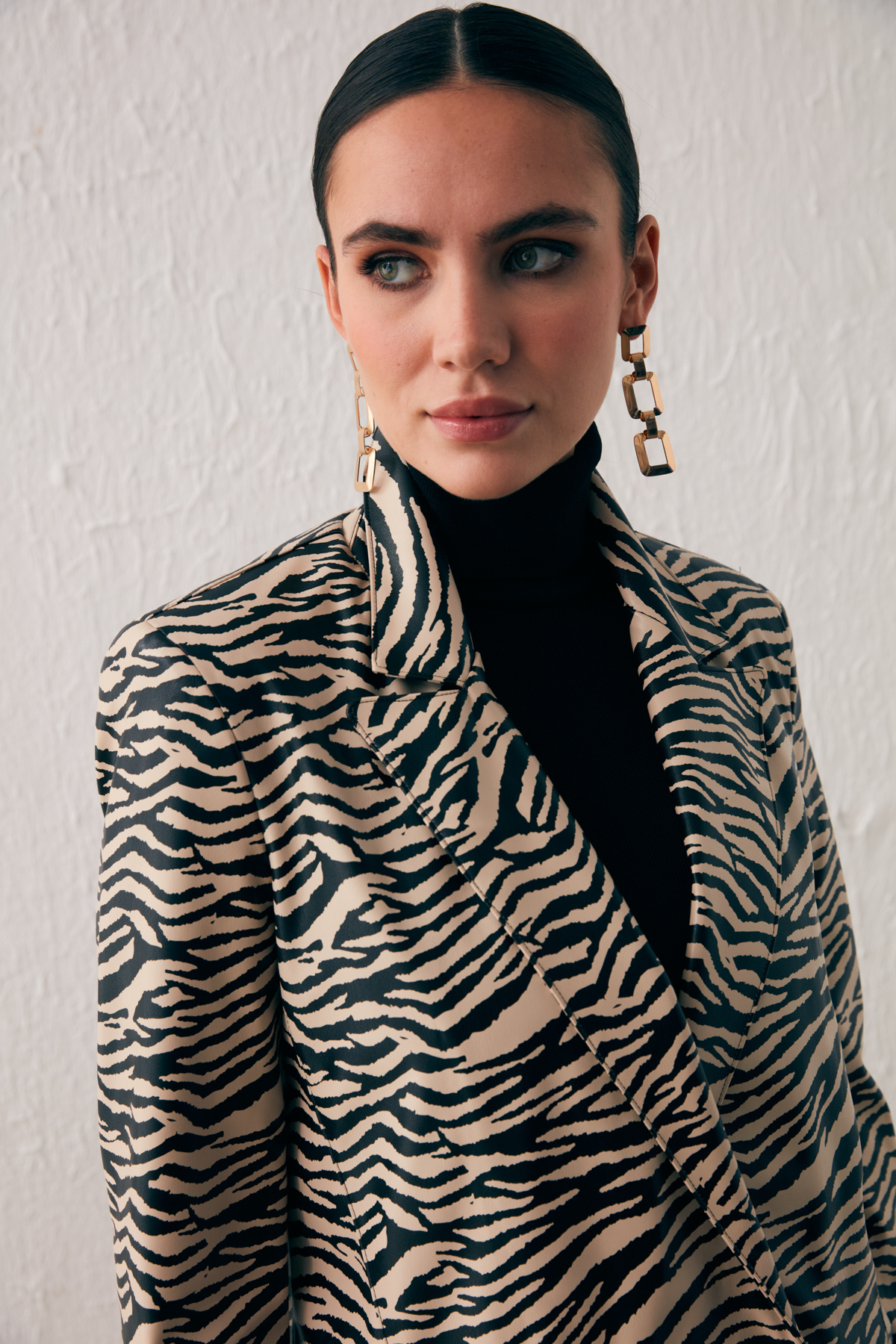 Zebra Desenli Deri Ceket - BEJ