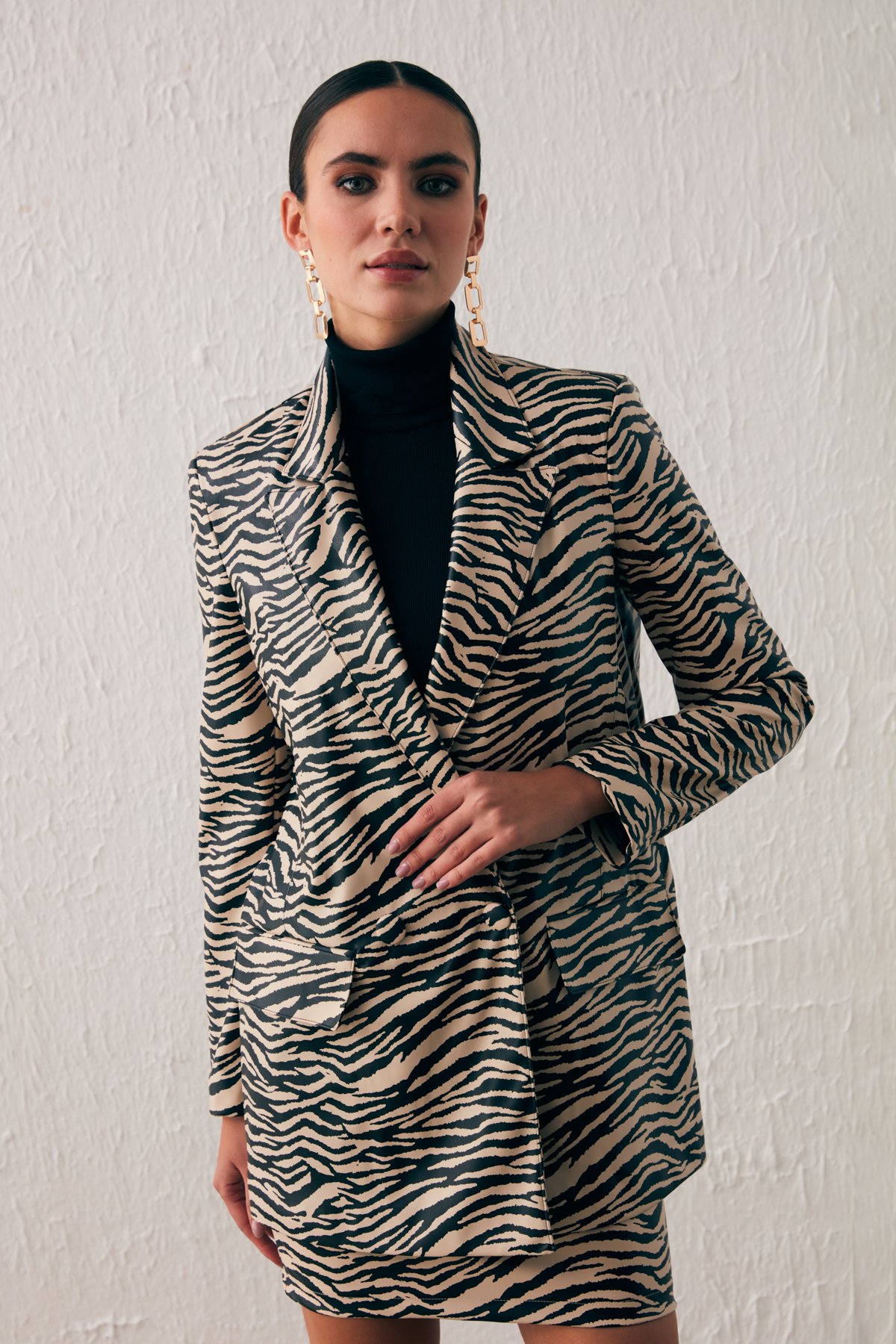 Zebra Desenli Deri Ceket - BEJ