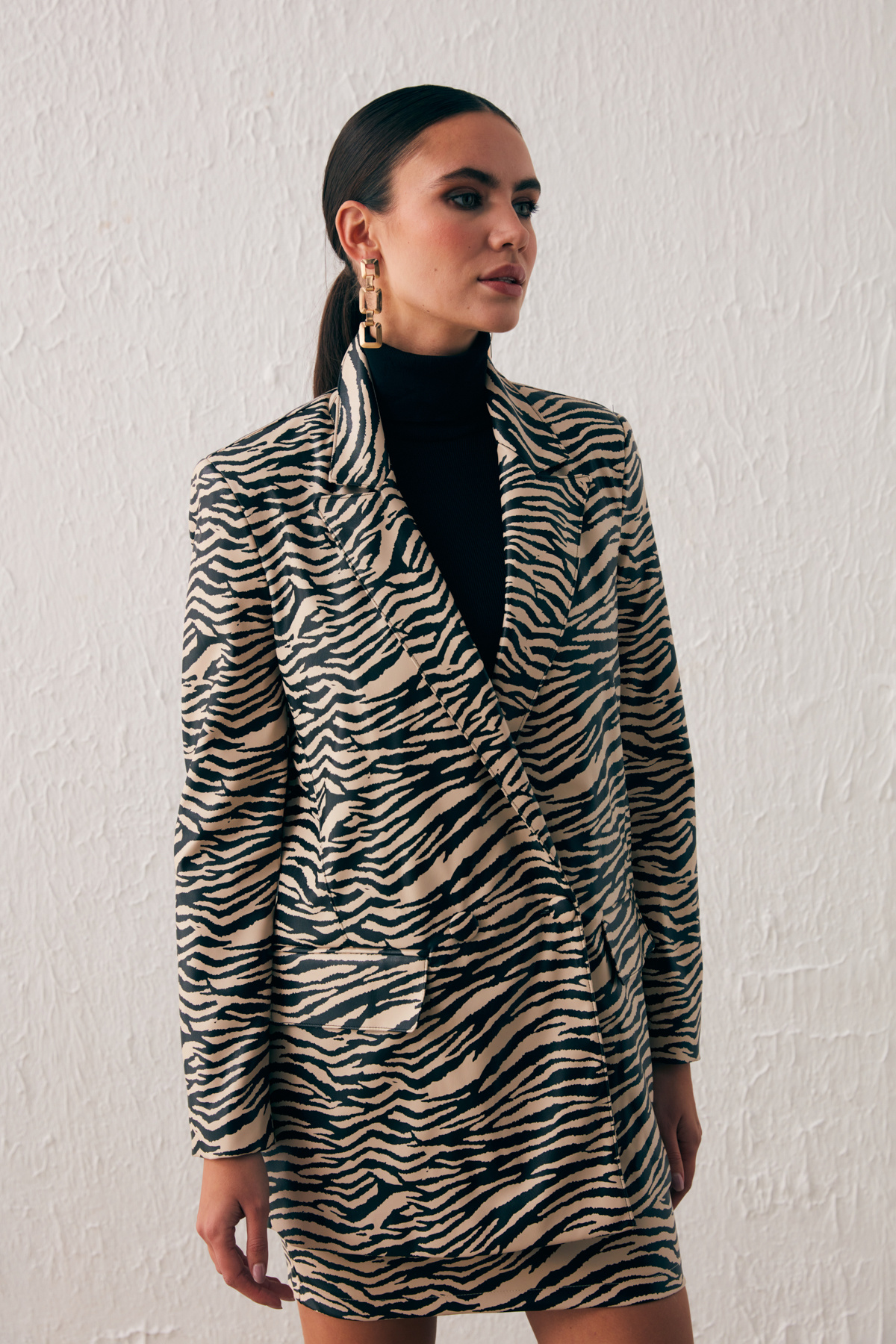 Zebra Desenli Deri Ceket - BEJ