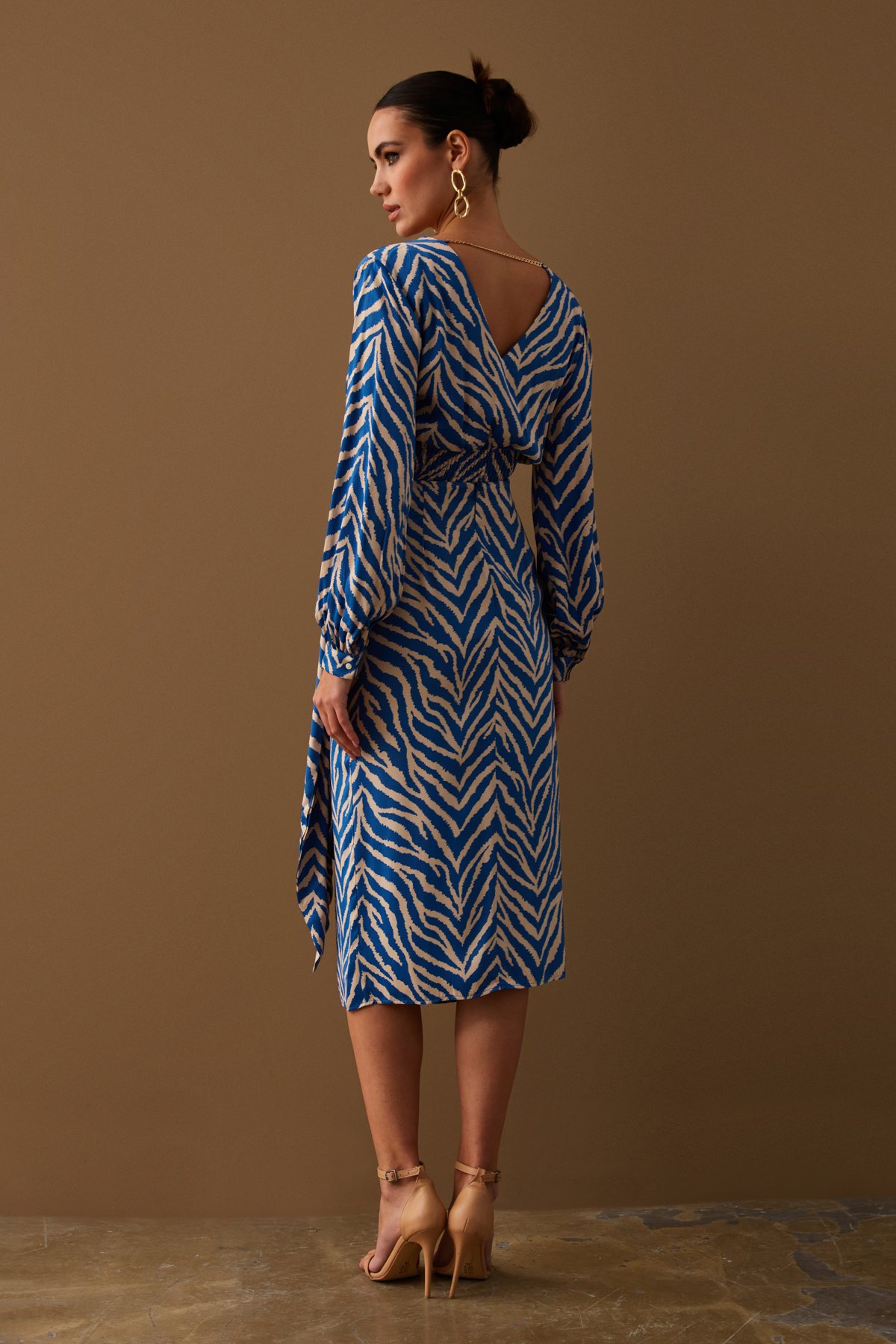 Zebra desenli detaylı saten etek - MAVİ