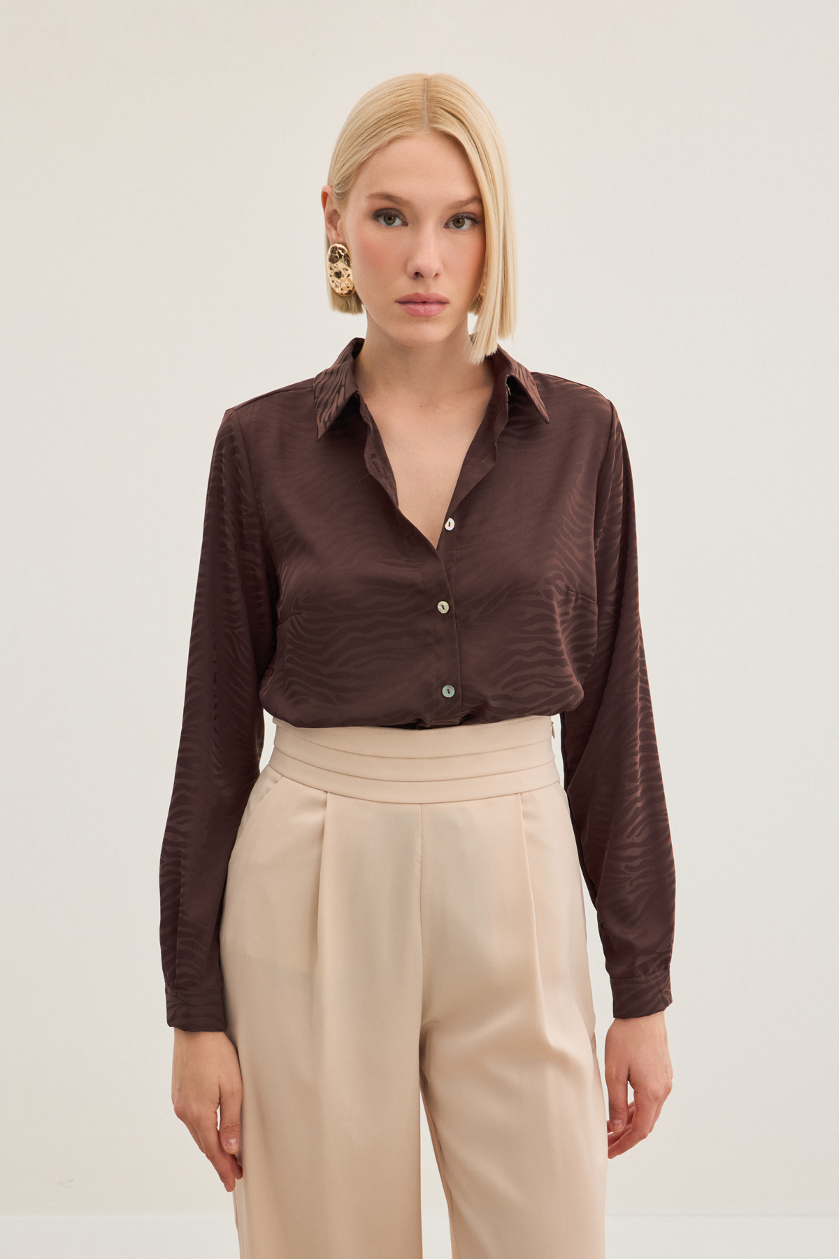 Zebra Desenli Gömlek - Kahve