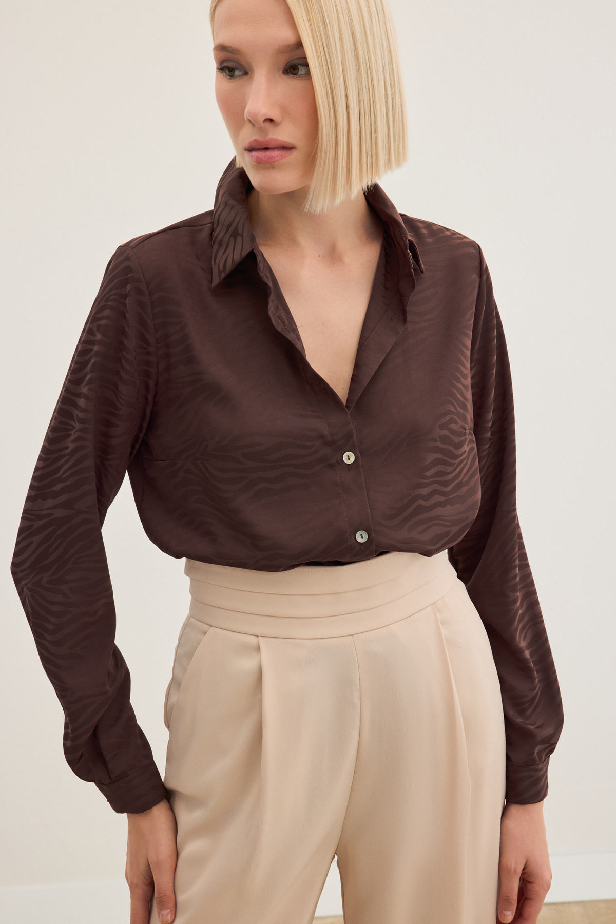 Zebra Desenli Gömlek - Kahve