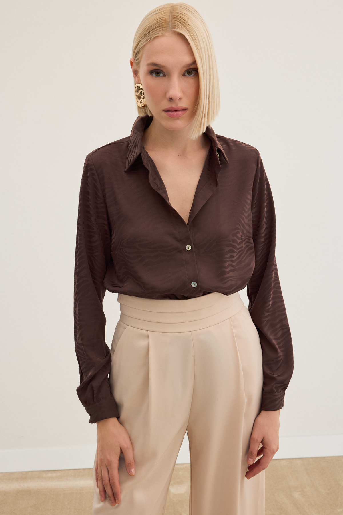 Zebra Desenli Gömlek - Kahve