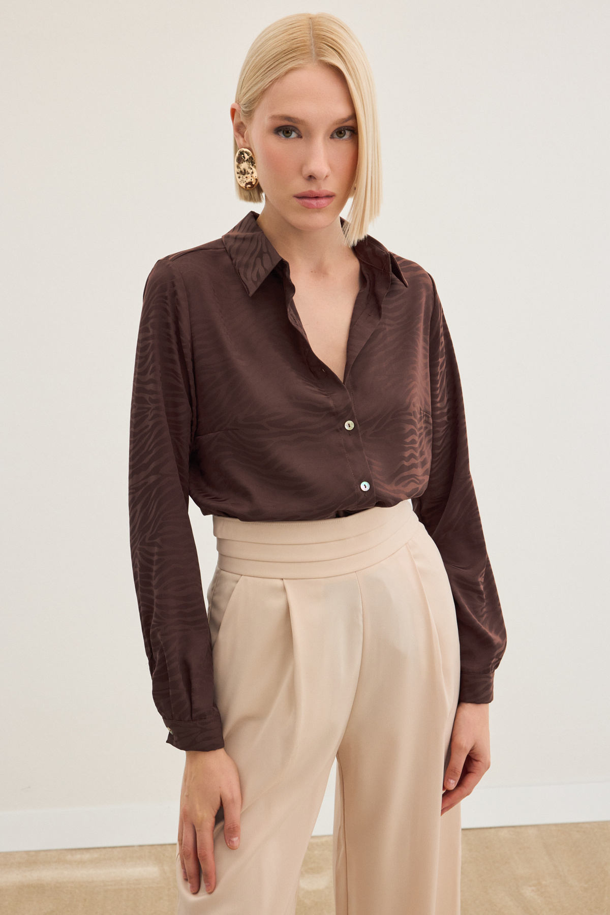 Zebra Desenli Gömlek - Kahve