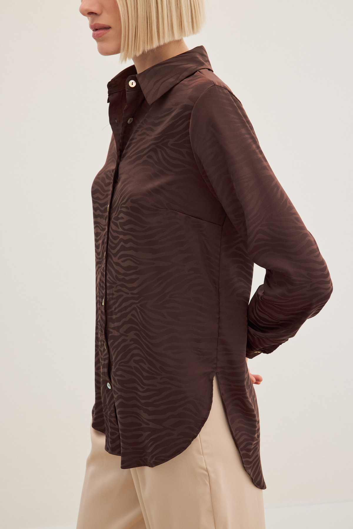 Zebra Desenli Gömlek - Kahve