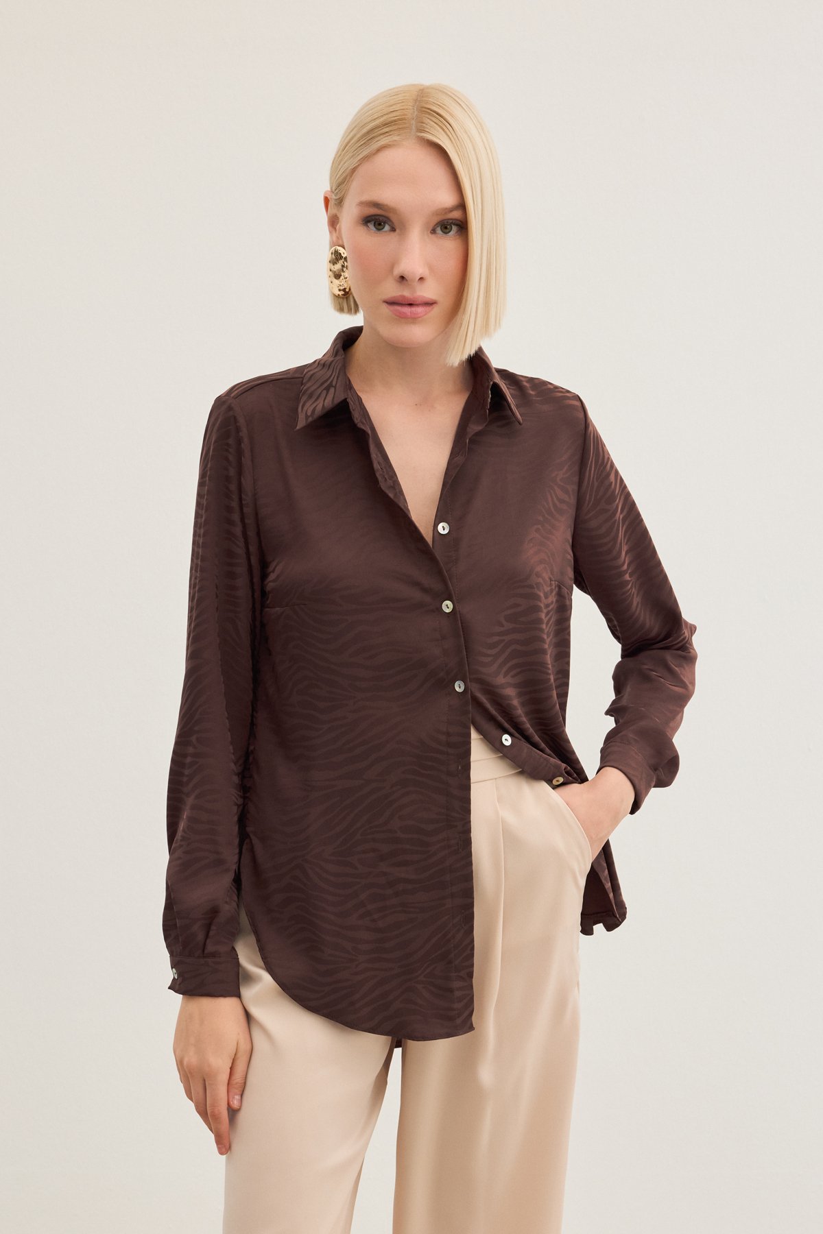 Zebra Desenli Gömlek - Kahve