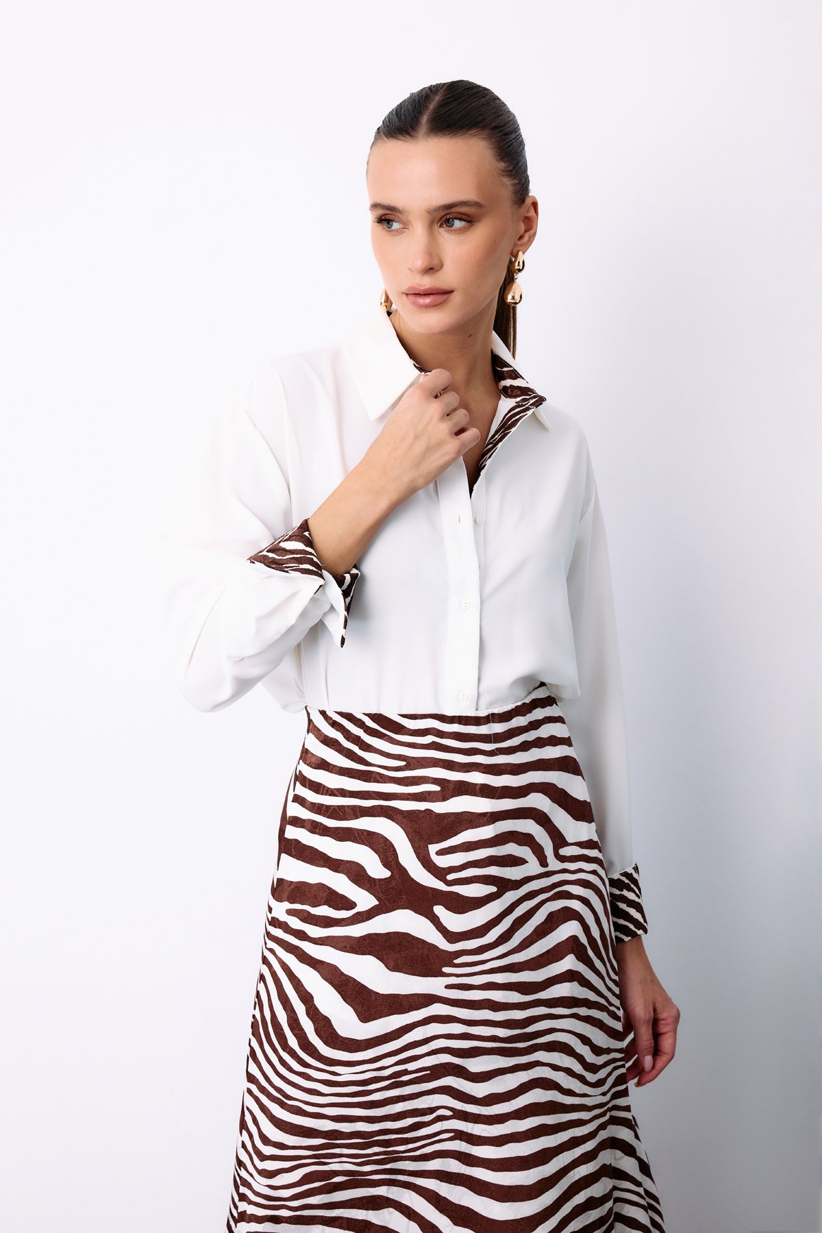 Zebra Patterned Classic Shirt - Ecru