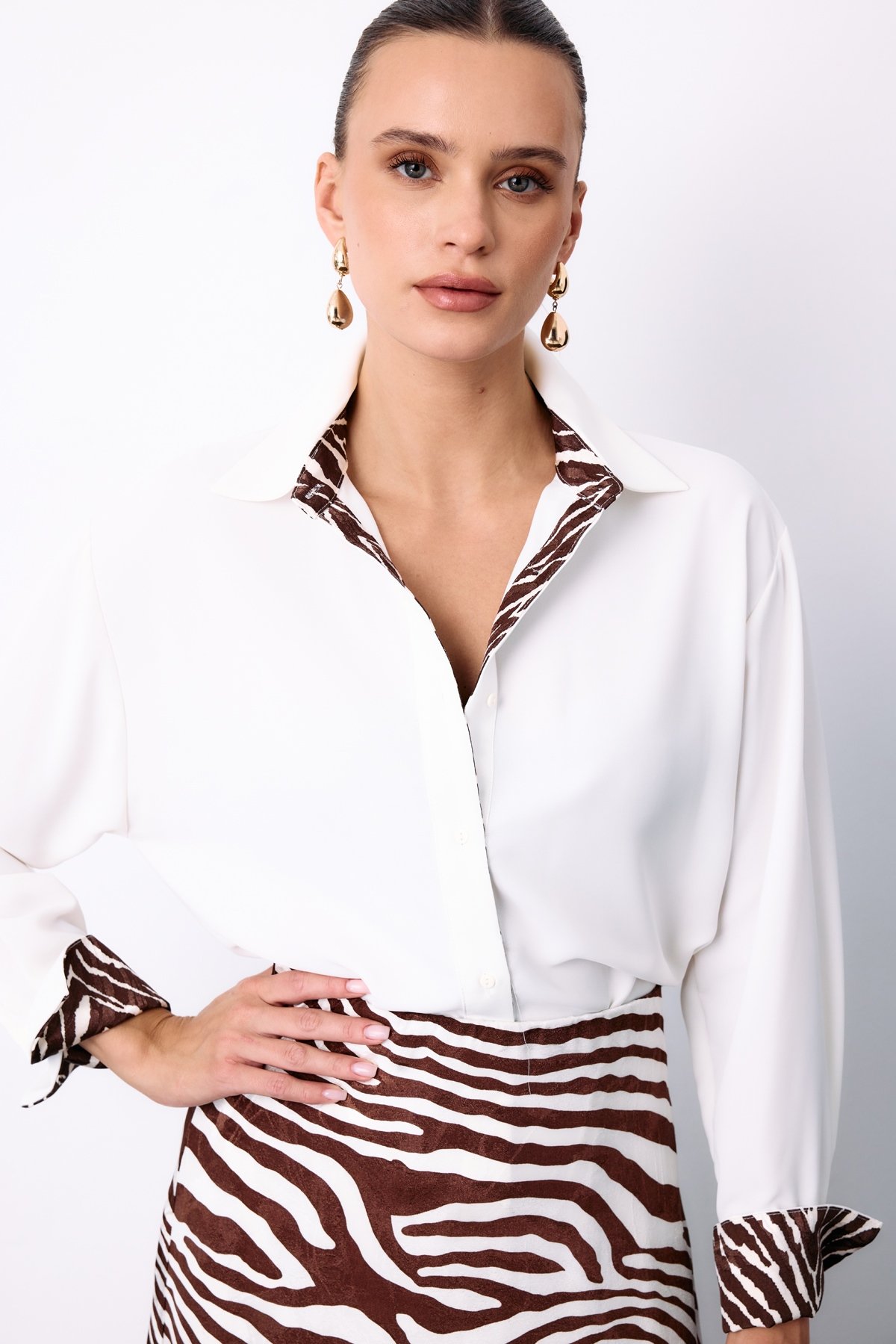 Zebra Patterned Classic Shirt - Ecru