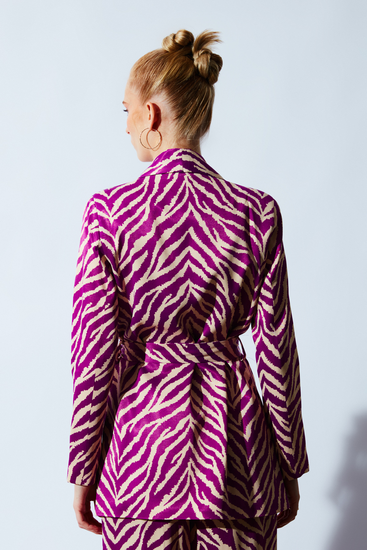 Zebra desenli kuşaklı ceket - FUŞYA