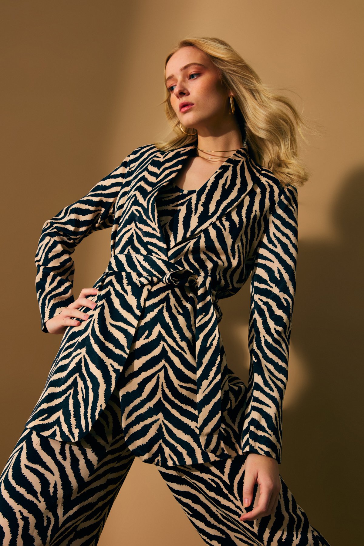 Zebra desenli kuşaklı ceket - ZEBRA