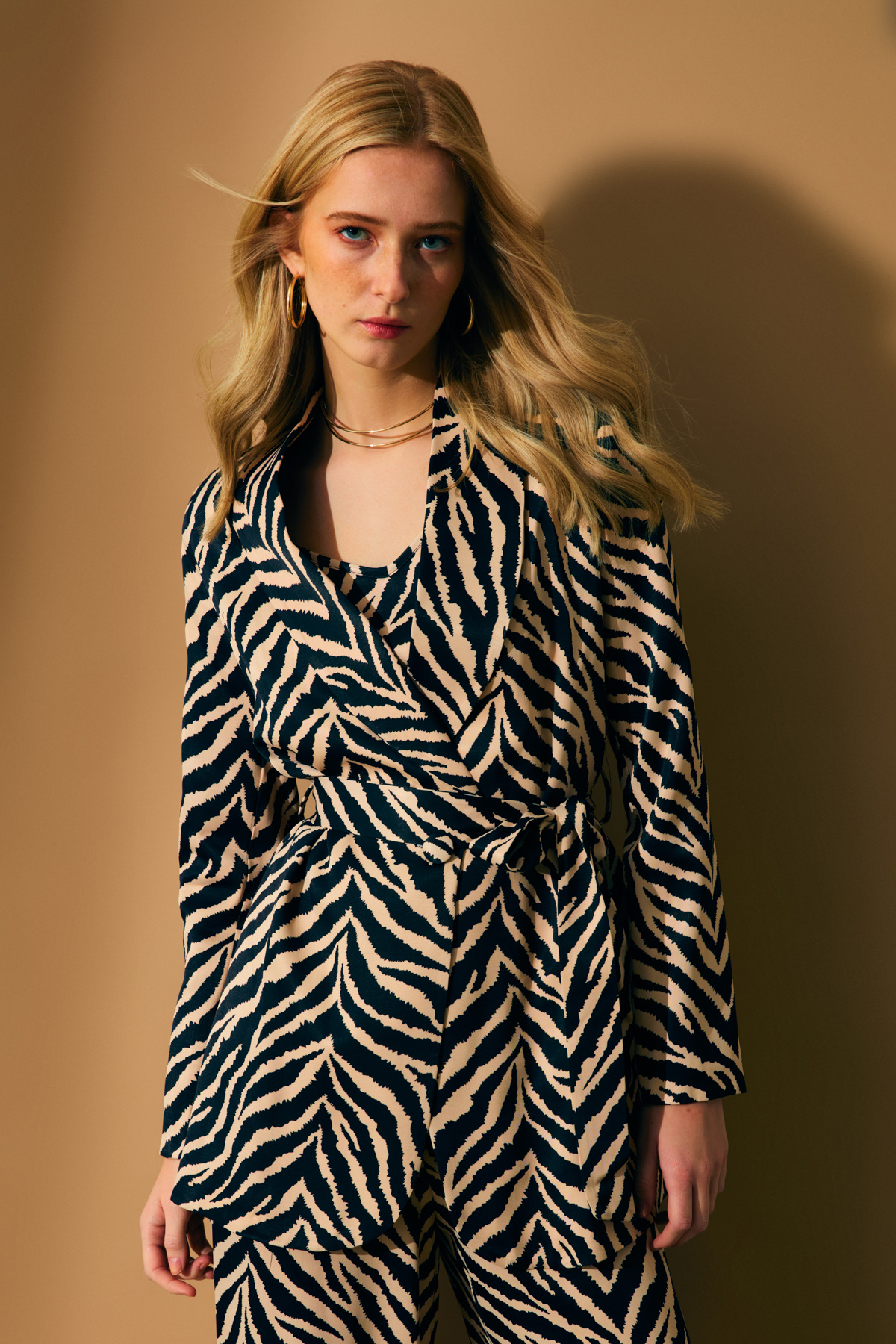 Zebra desenli kuşaklı ceket - ZEBRA